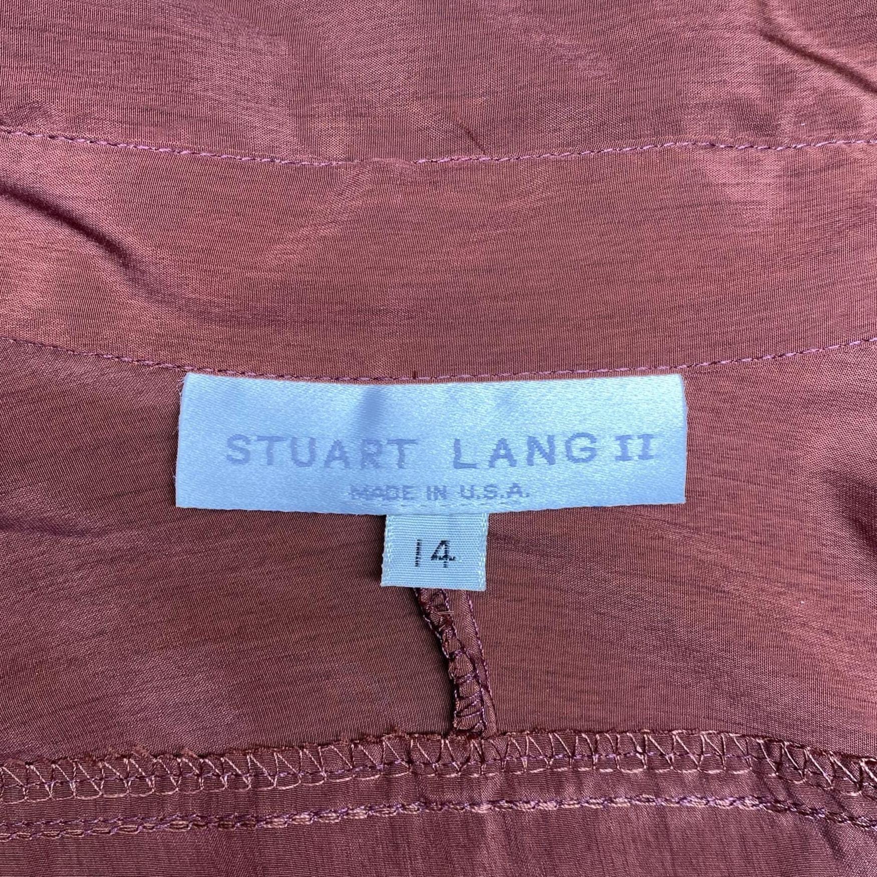 Vintage 90s Silky Burnt Sienna Dolman Sleeve Blouse - Large | Minimalist Collared Top, Long Bishop Sleeve Shirt