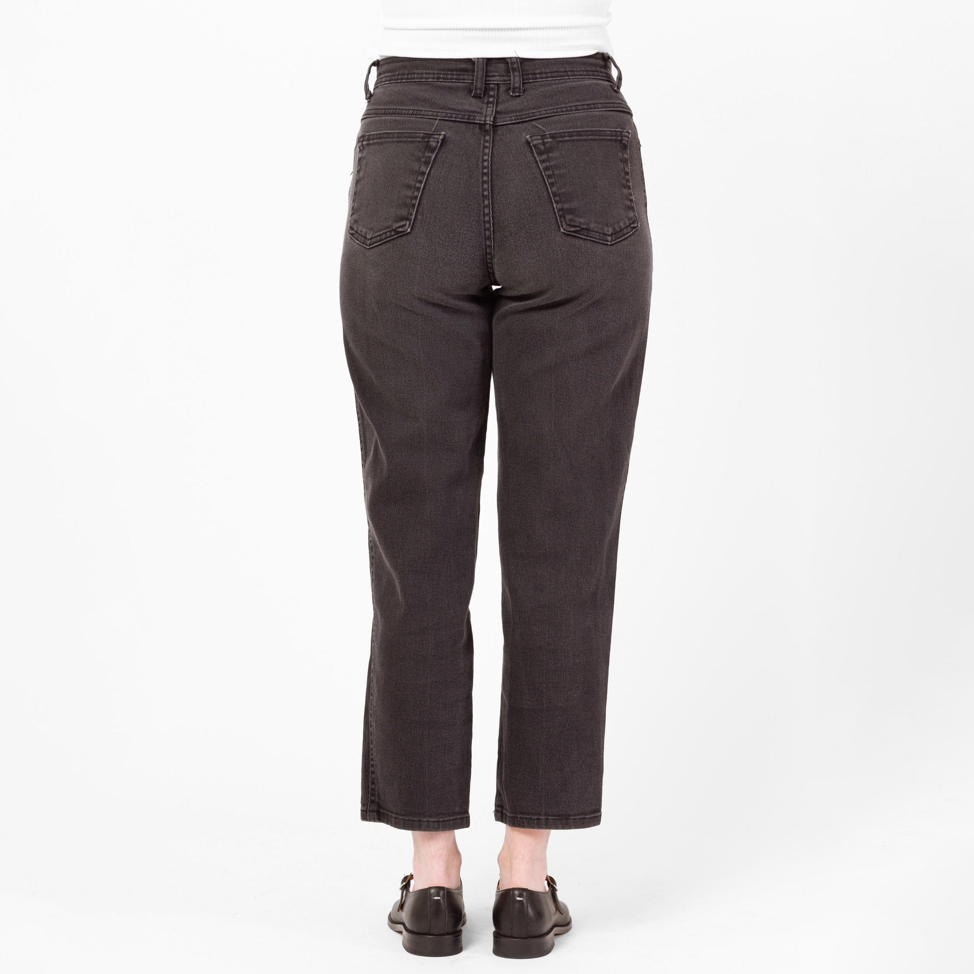 Vintage 90s Faded Black High Waisted Ankle Jeans - Medium, 29"-31" Waist | Bill Blass Denim Stretchy Curvy Fit Mom Jeans