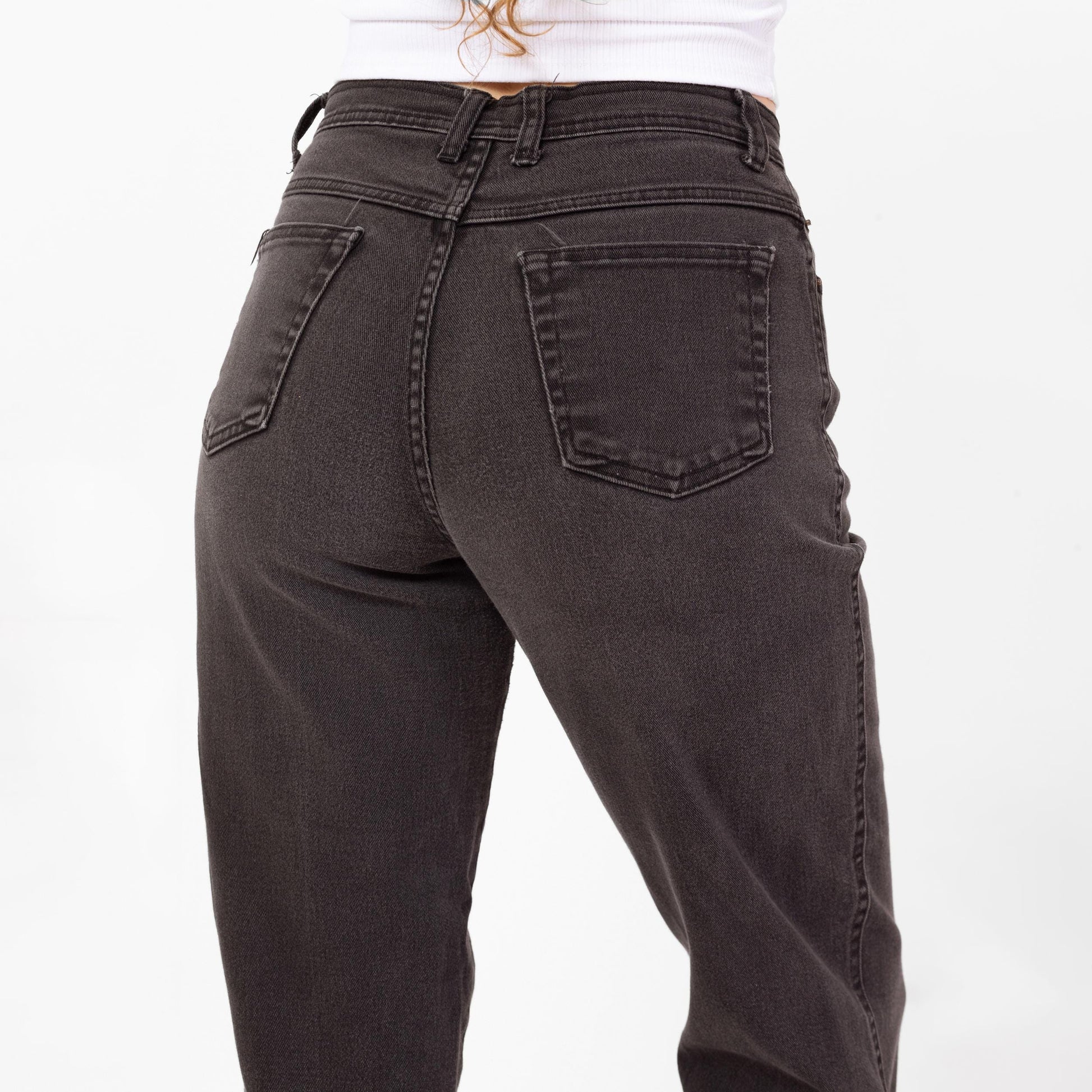 Vintage 90s Faded Black High Waisted Ankle Jeans - Medium, 29"-31" Waist | Bill Blass Denim Stretchy Curvy Fit Mom Jeans