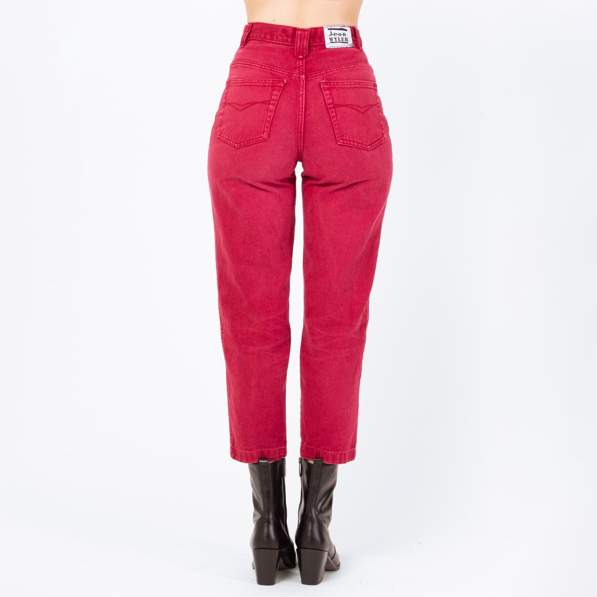 Vintage 90s Raspberry Red Exposed Button Fly Jeans - Extra Small, 25" Waist | High Waisted Denim Short Inseam Ankle Jeans