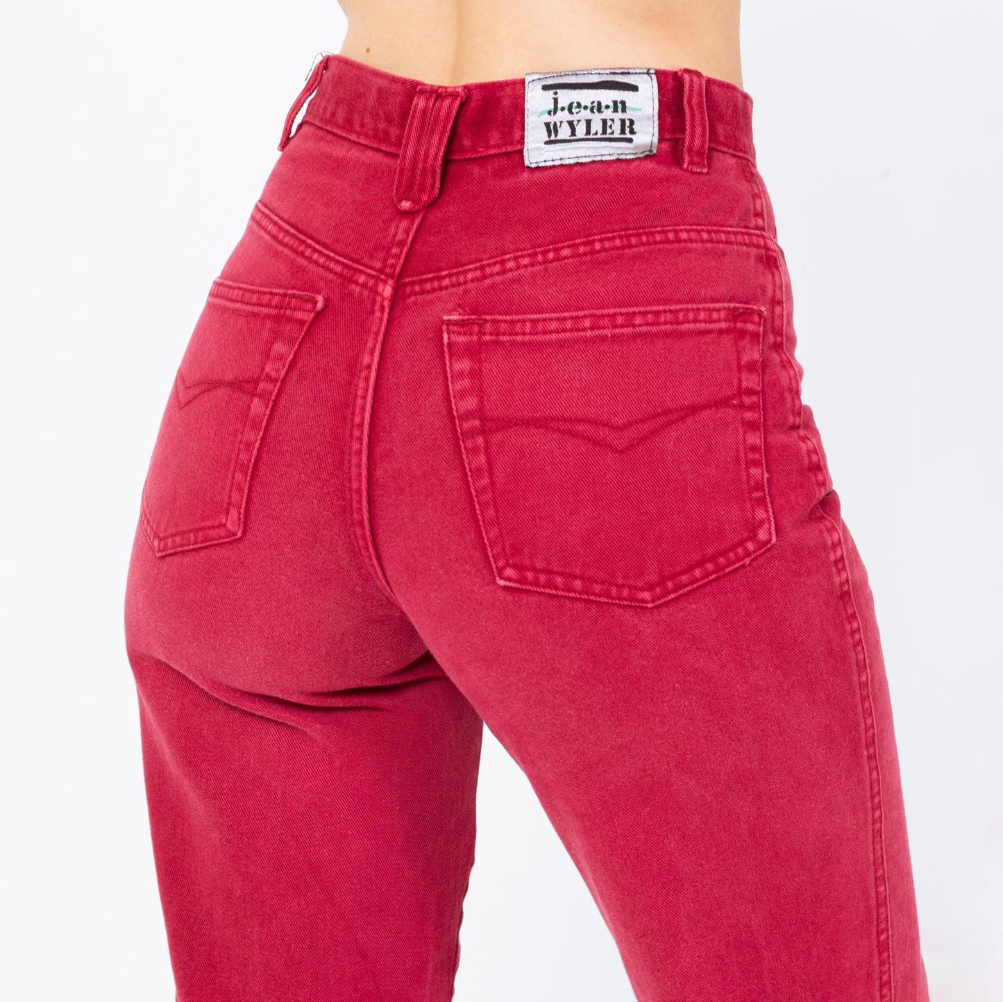 Vintage 90s Raspberry Red Exposed Button Fly Jeans - Extra Small, 25" Waist | High Waisted Denim Short Inseam Ankle Jeans