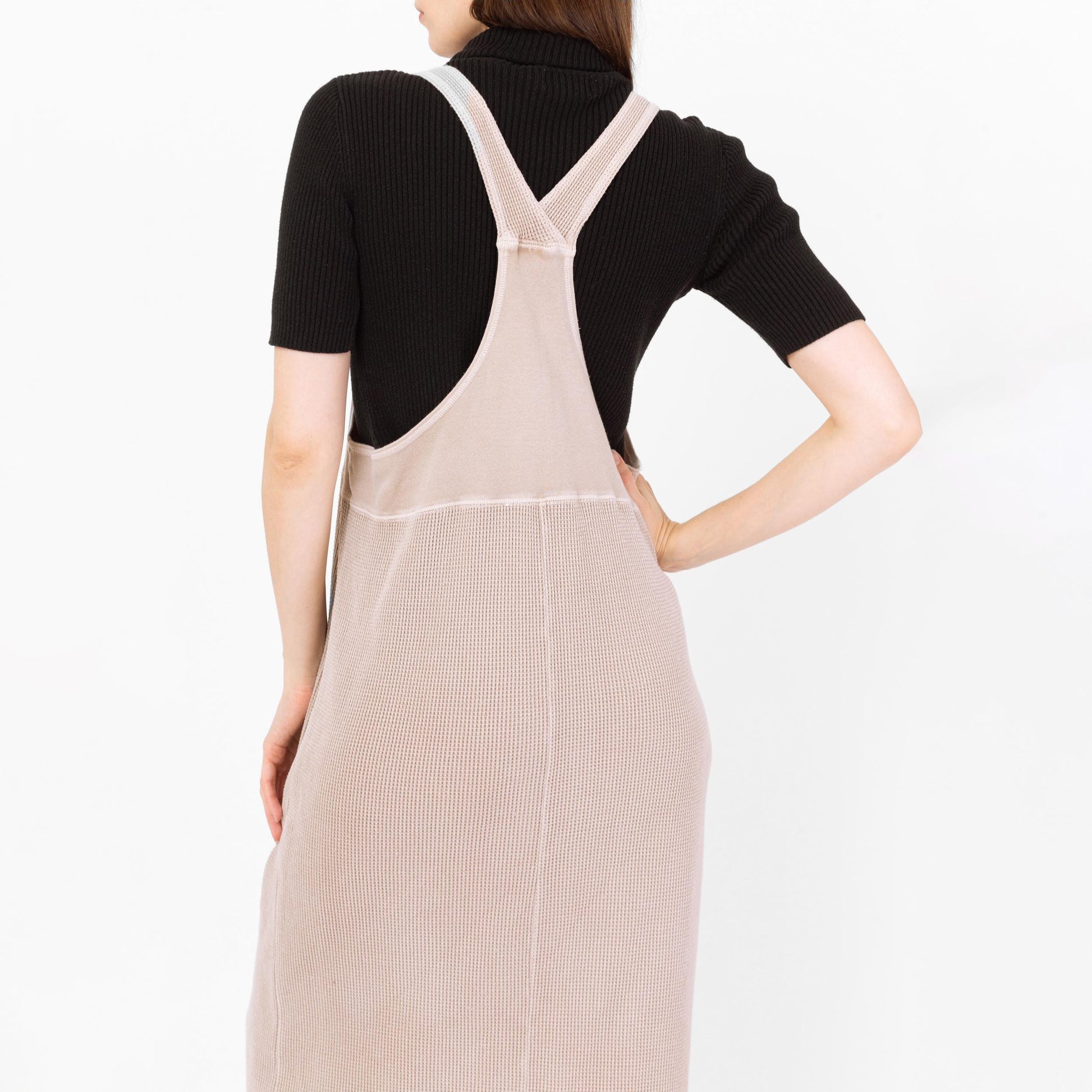 Vintage 90s Minimalist Taupe Maxi Pinafore Dress - Small | Waffle Knit Racerback Sleeveless Lounge Dress