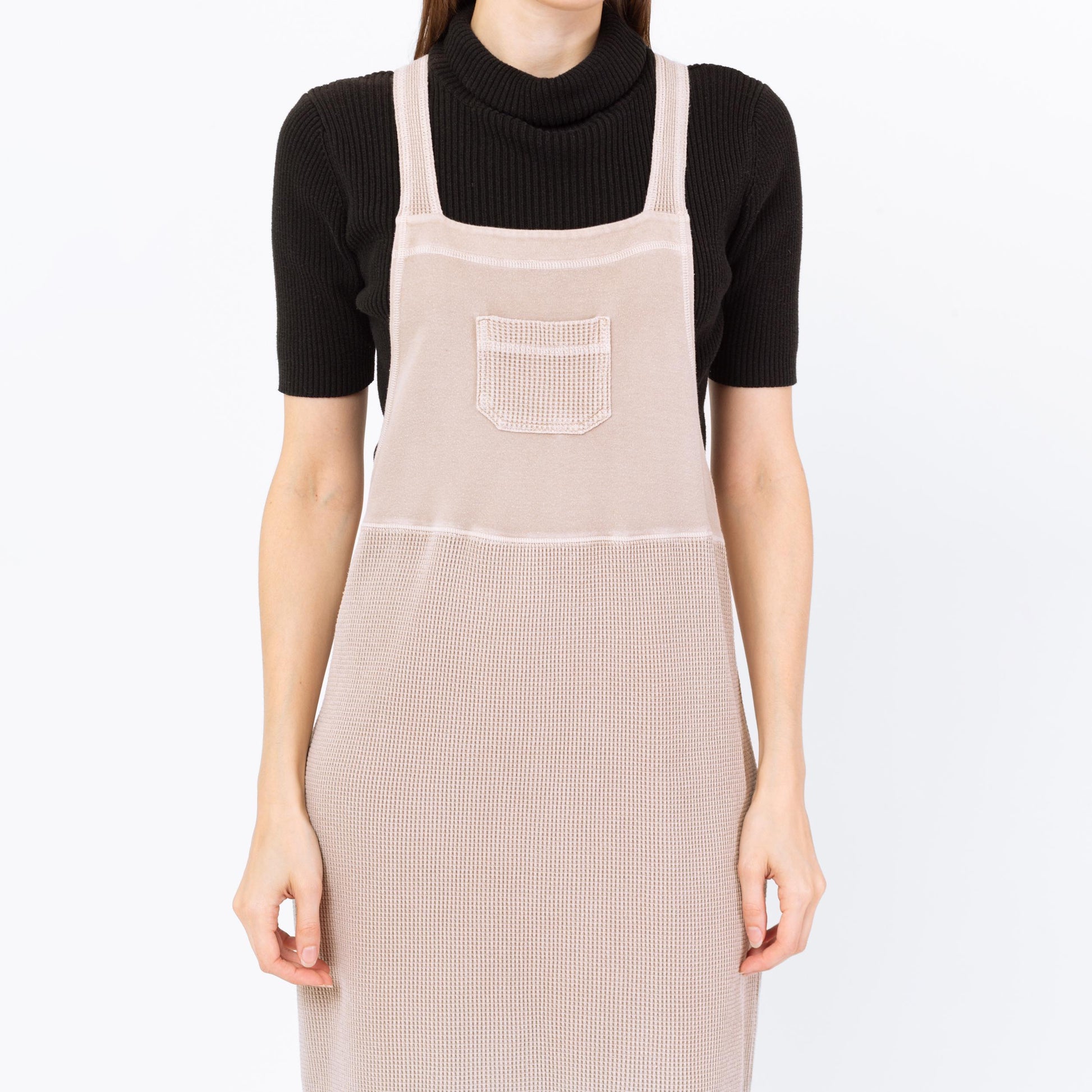 Vintage 90s Minimalist Taupe Maxi Pinafore Dress - Small | Waffle Knit Racerback Sleeveless Lounge Dress