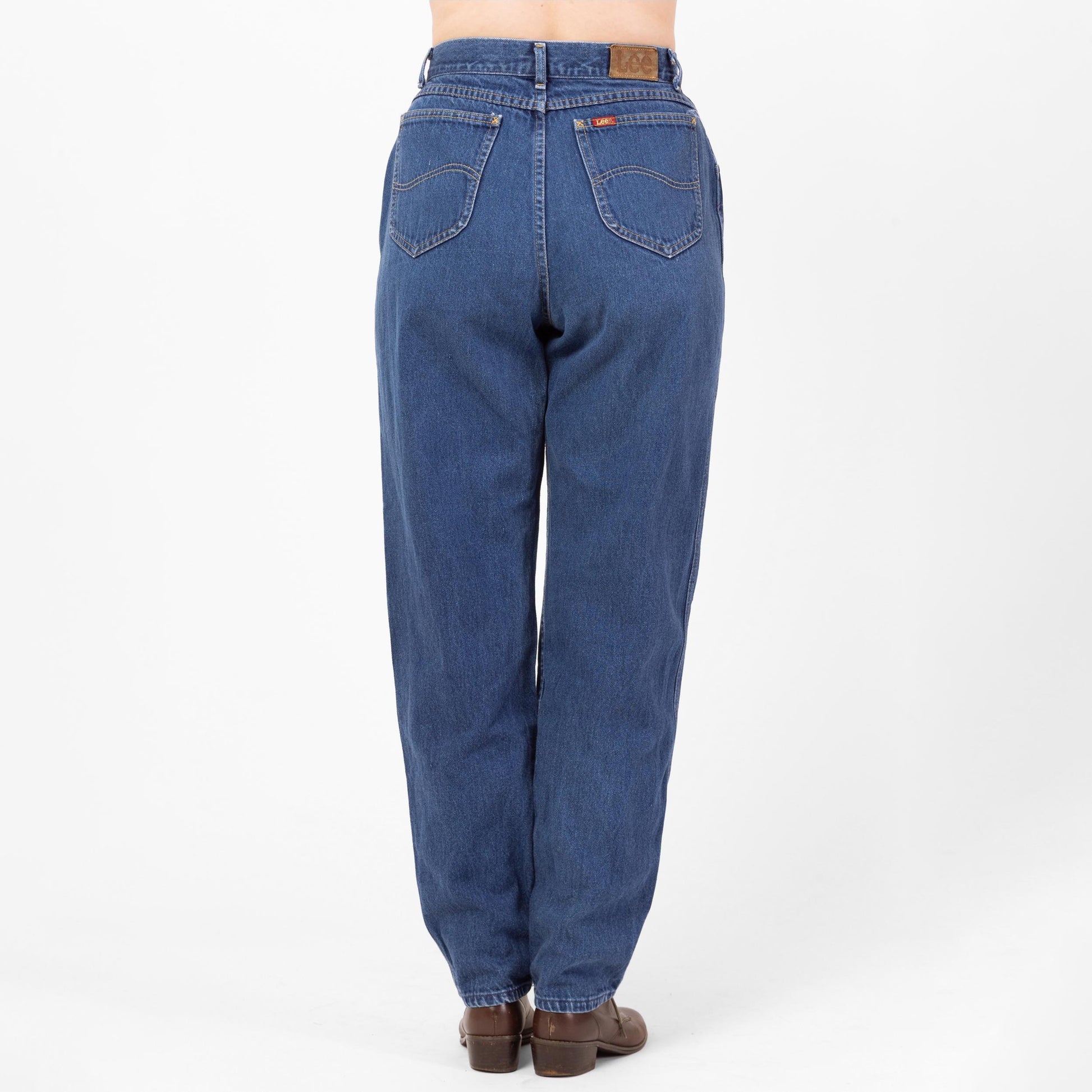 Vintage 80s Lee Riders Dark Wash High Waisted Mom Jeans - Medium, 29" Waist | Tapered Leg Pleated Denim Jeans