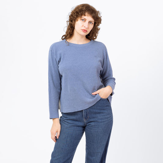 Vintage 90s Ralph Lauren Cornflower Blue Waffle Knit Shirt - Medium | Cotton Long Sleeve Undershirt Top