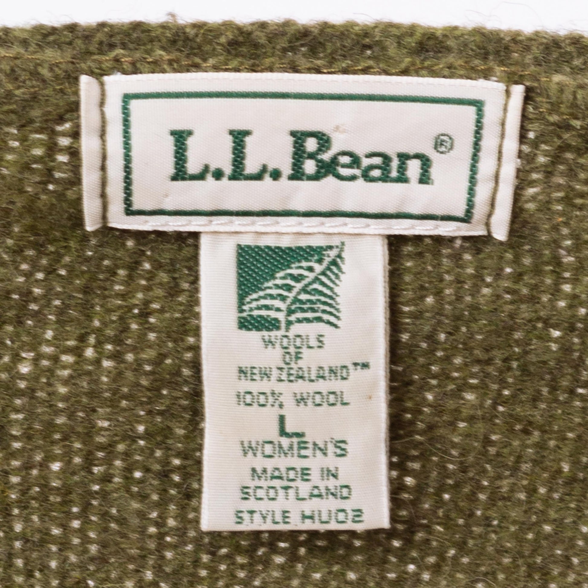 Vintage 90s L.L. Bean Olive Green Wool Knit Cardigan - Large | Scalloped Button Up Cropped Sweater