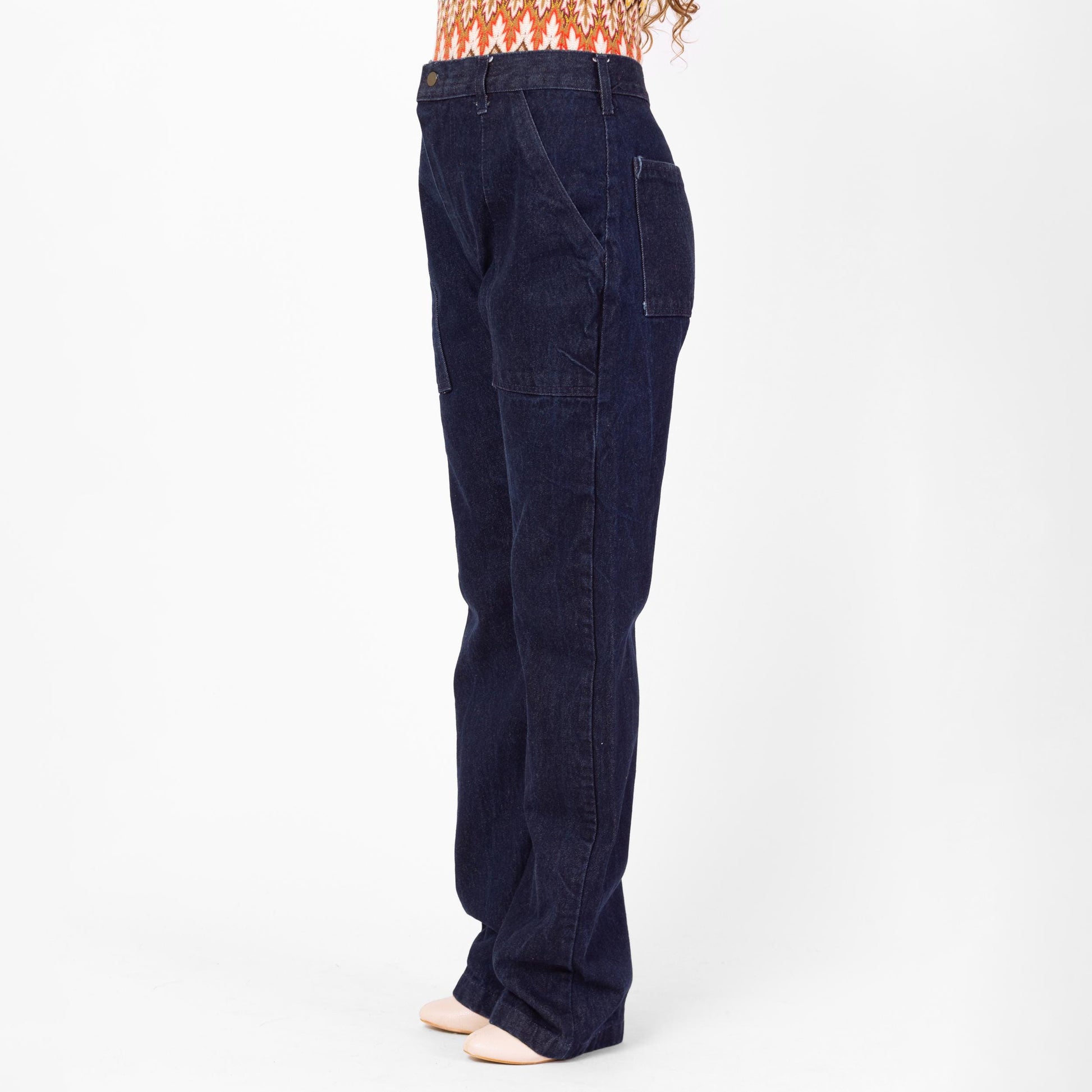 Vintage 70s 80s Dark Wash Camp Pocket Unisex Jeans - 33x34 | Straight Leg Denim High Waisted Long Inseam Tall Jeans