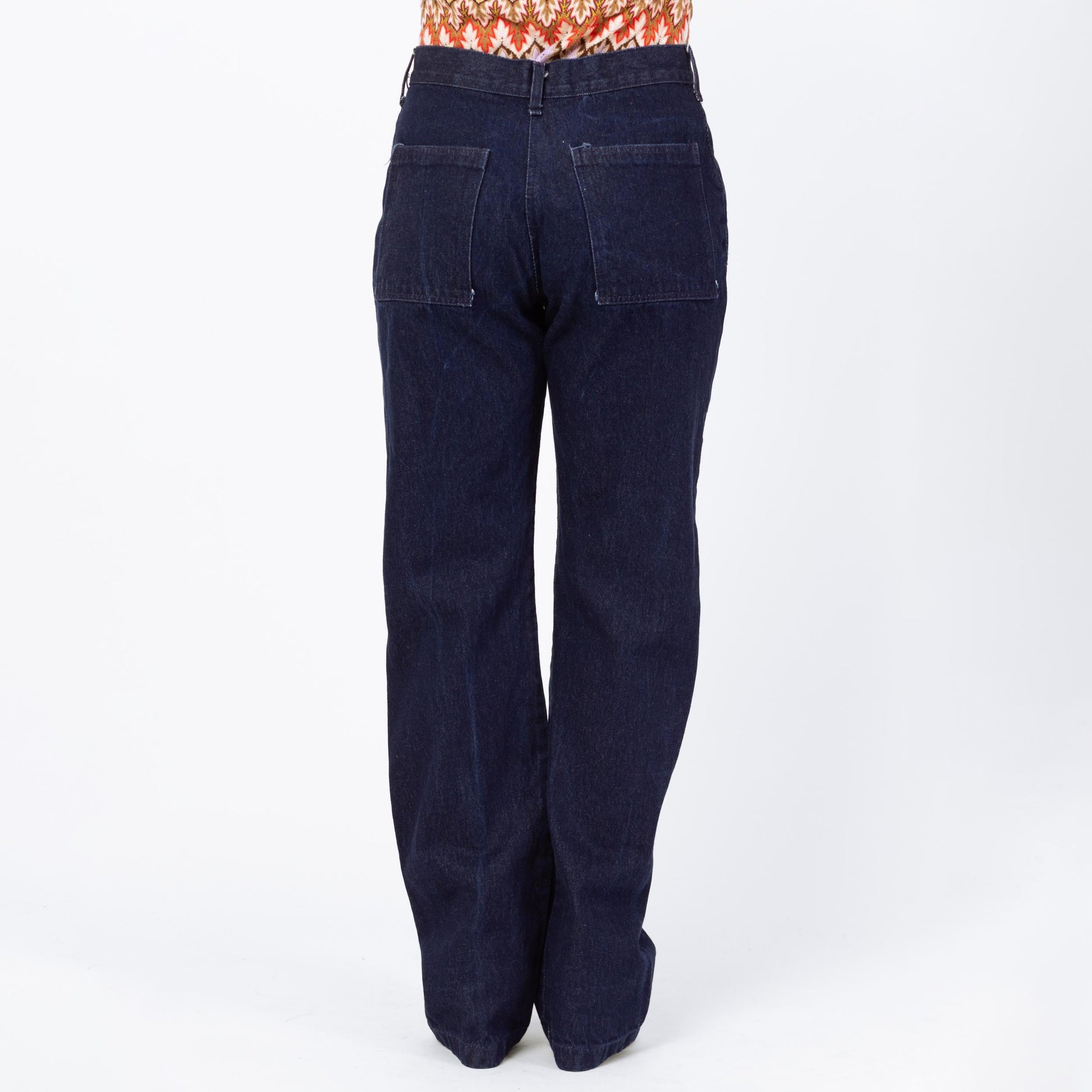 Vintage 70s 80s Dark Wash Camp Pocket Unisex Jeans - 33x34 | Straight Leg Denim High Waisted Long Inseam Tall Jeans