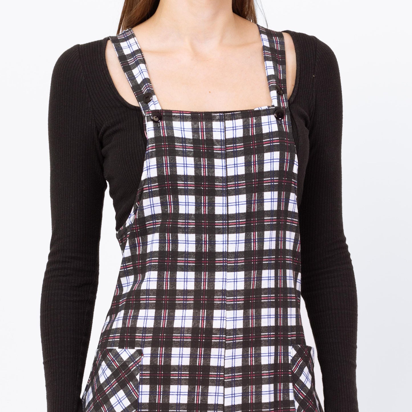 Vintage 90s Black & White Plaid Overall Romper - Petite Extra Small | Punk Playsuit, Gothic Outfit