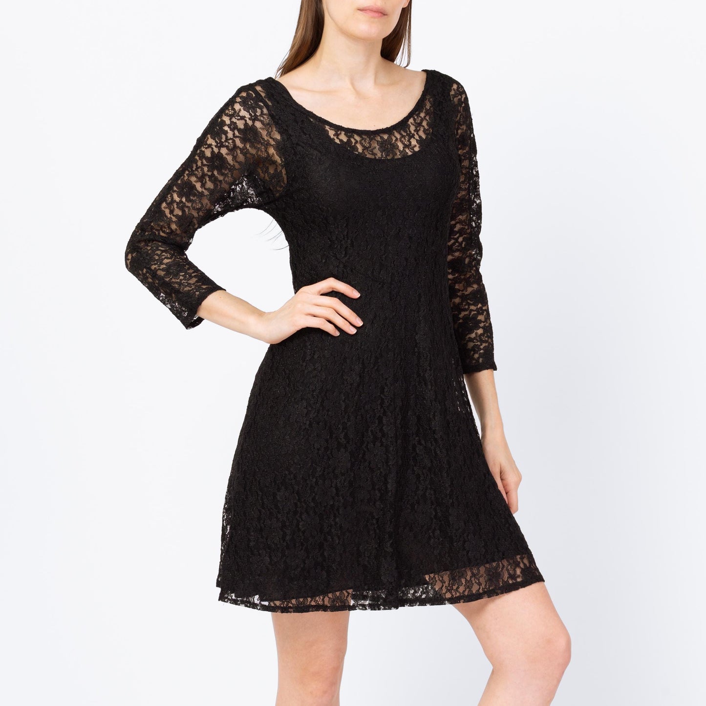 Vintage 90s Black Sheer Lace Mini Dress - Small | Long Sleeve Goth Grunge Dress