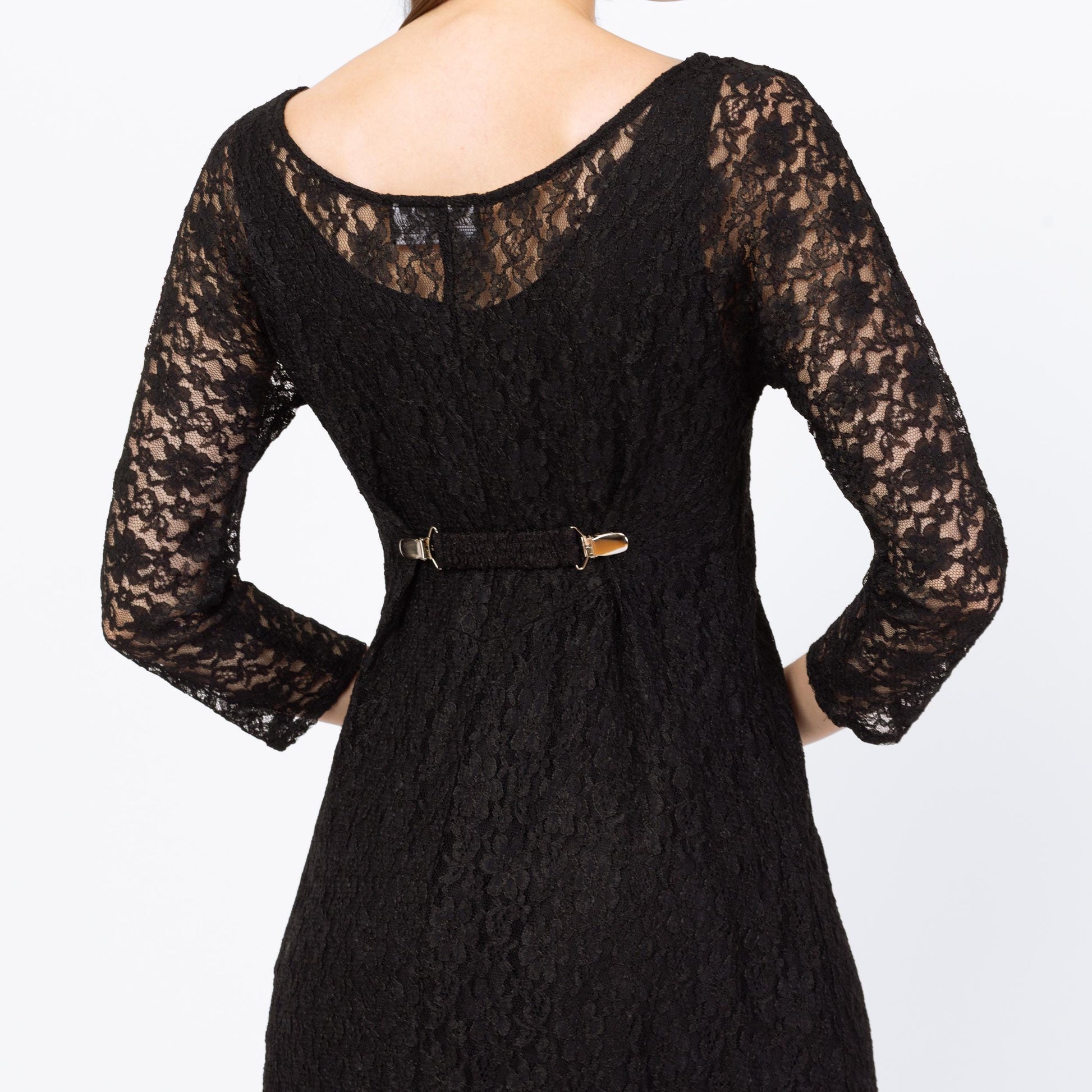 Vintage 90s Black Sheer Lace Mini Dress - Small | Long Sleeve Goth Grunge Dress