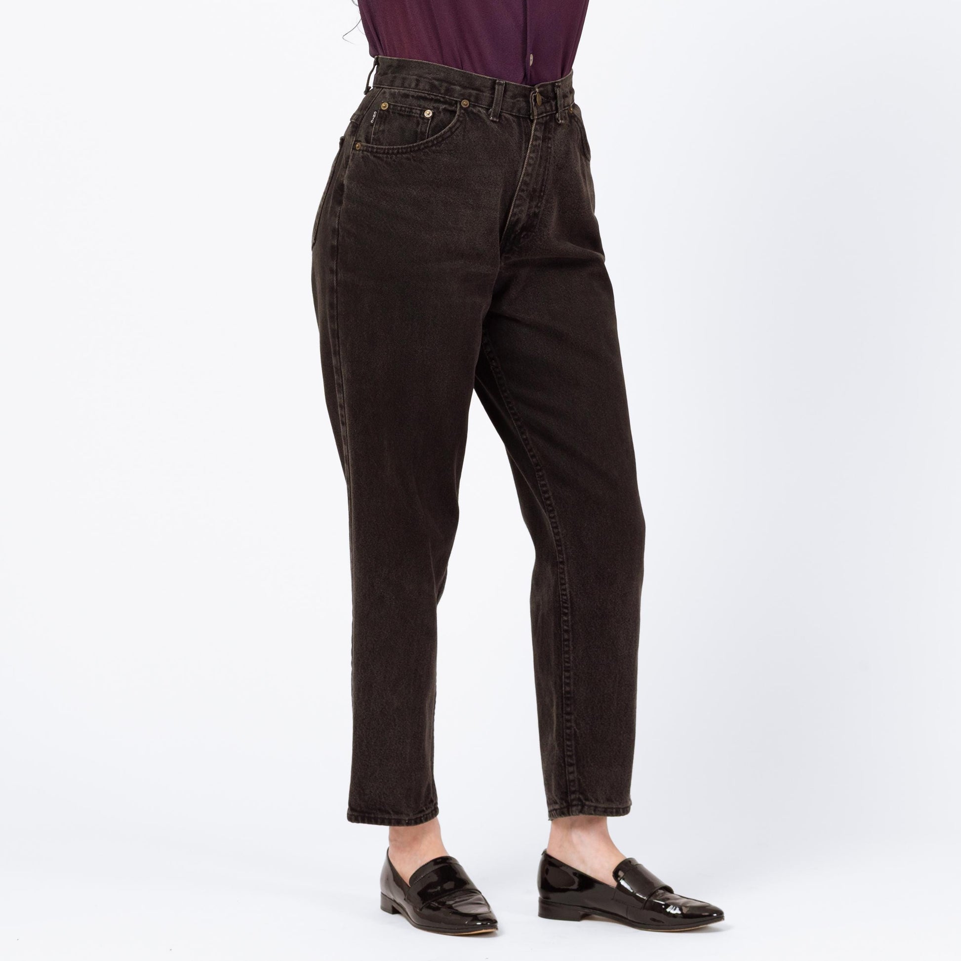 Vintage 80s Black Chic High Waisted Jeans - Medium, 28" Waist | Denim Tapered Leg Mom Jeans