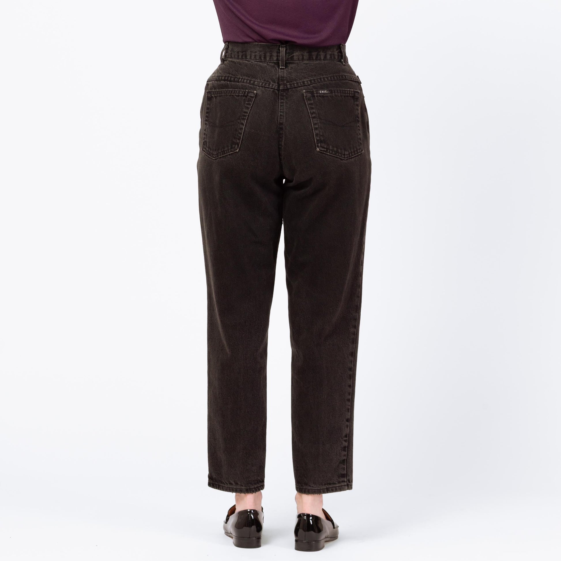 Vintage 80s Black Chic High Waisted Jeans - Medium, 28" Waist | Denim Tapered Leg Mom Jeans