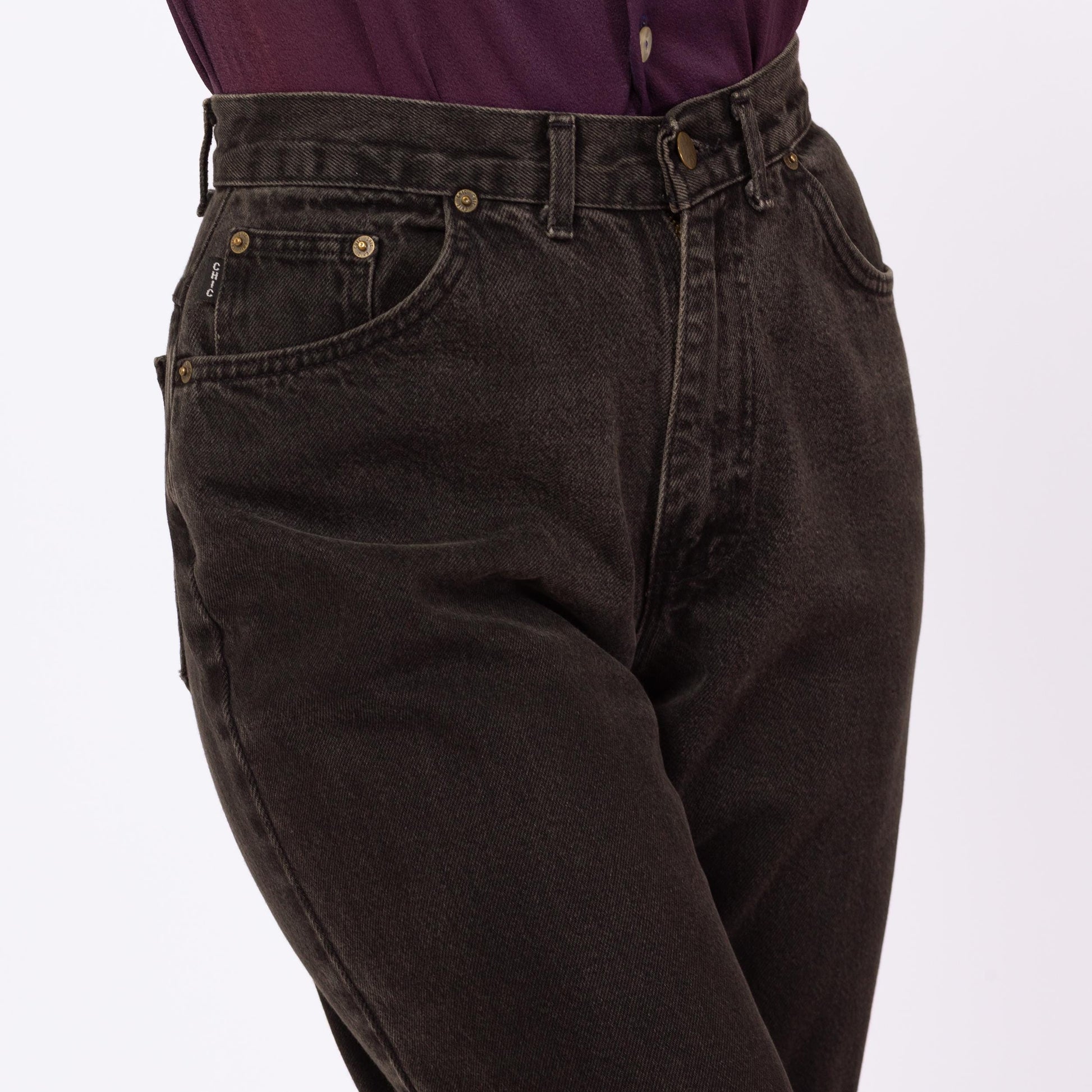 Vintage 80s Black Chic High Waisted Jeans - Medium, 28" Waist | Denim Tapered Leg Mom Jeans