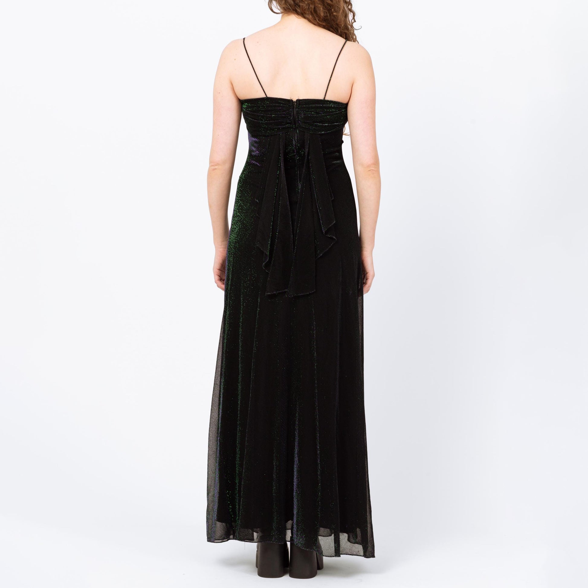 Vintage 90s Iridescent Black Green & Purple Gown - Medium | Slinky Formal Maxi Dress, Y2K Gothic Prom Dress