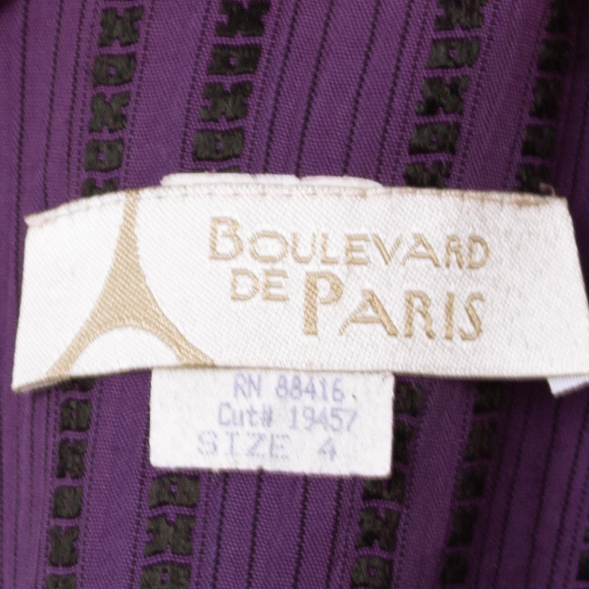 Vintage 90s Purple XOXO Striped Split Front Secretary Dress - Small | Long Sleeve Mini Power Suit Dress