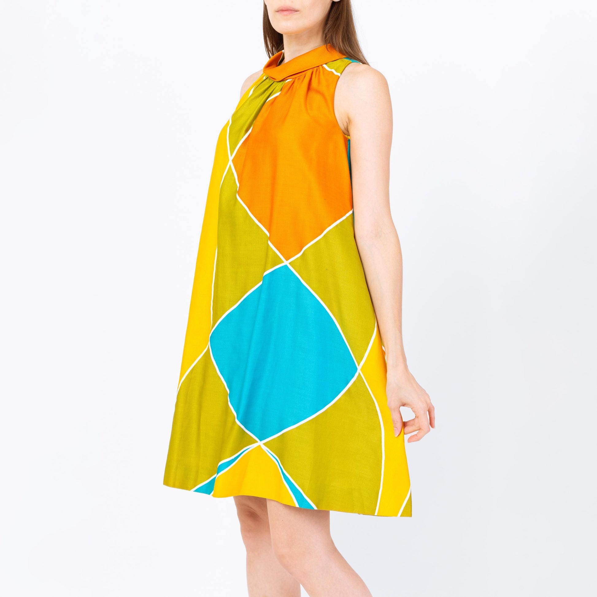 Vintage 60s 70s Mod Geometric Tent Dress - Small | Alex Colman Colorful Sleeveless Mini A Line Pocket Sundress