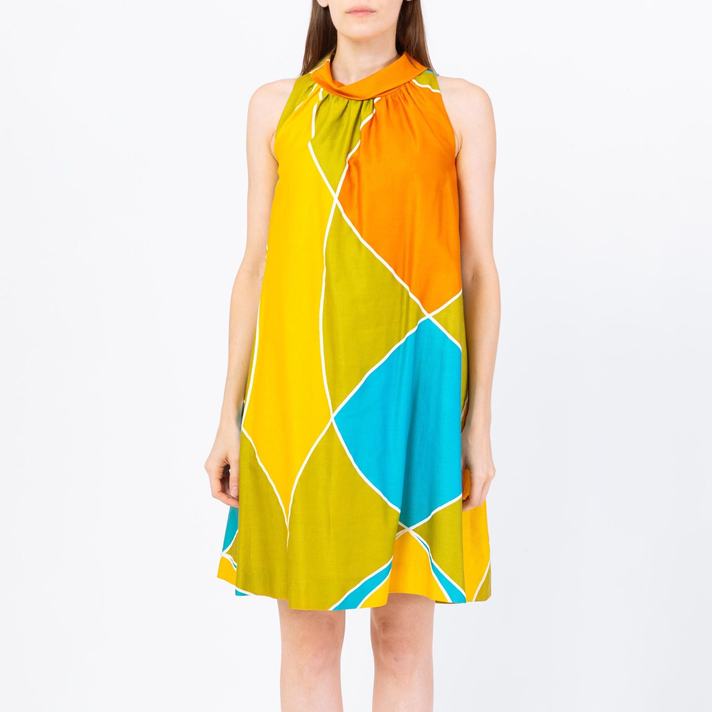Vintage 60s 70s Mod Geometric Tent Dress - Small | Alex Colman Colorful Sleeveless Mini A Line Pocket Sundress