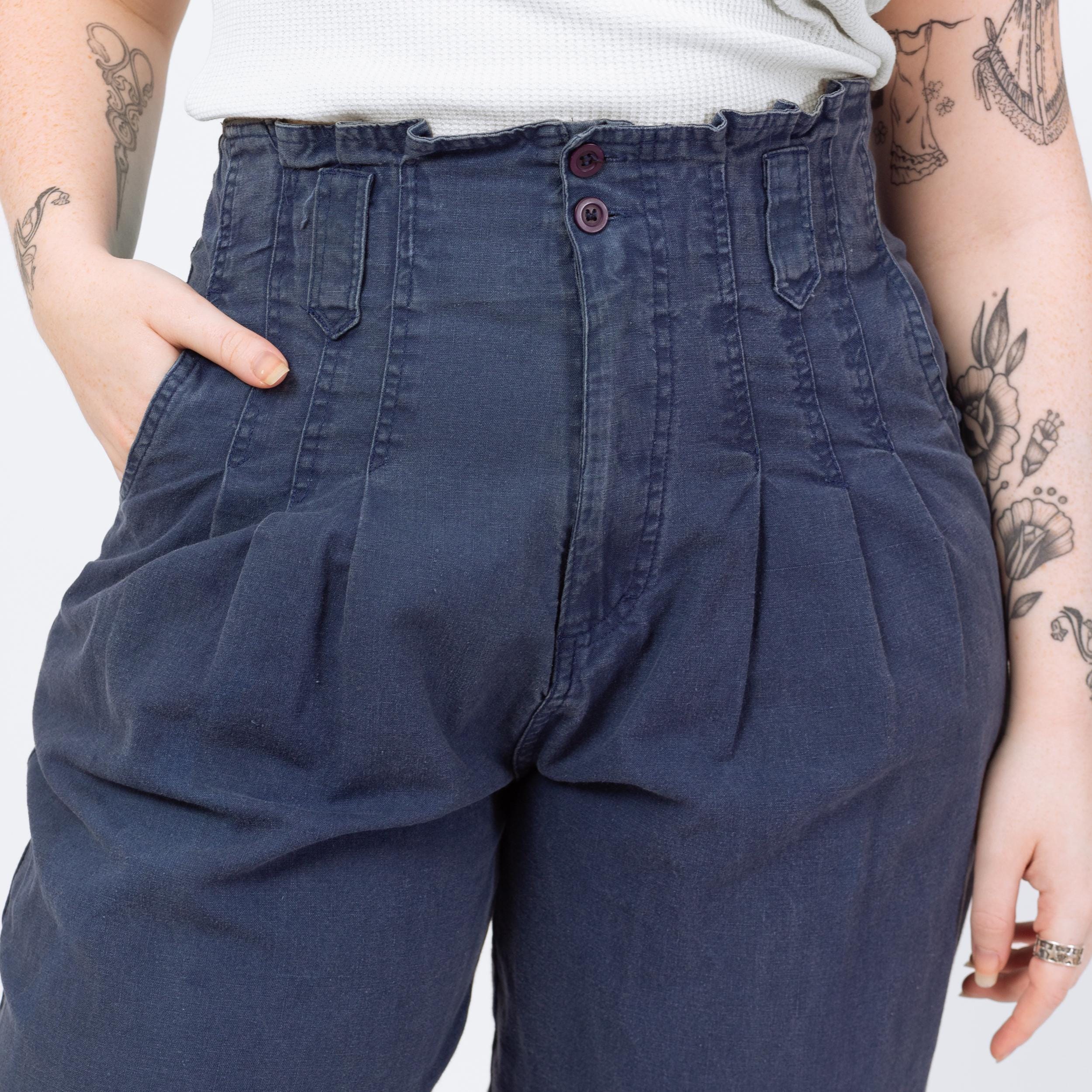 Vintage 90s Slate Blue High Waisted V-Pocket Pants - Large, 32