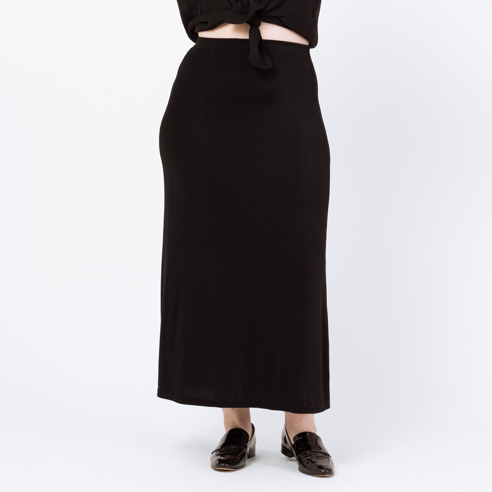 Vintage 90s Stretchy Black Minimalist Maxi Skirt - Medium to Large | Ankle Length Grunge Slinky Pencil Skirt