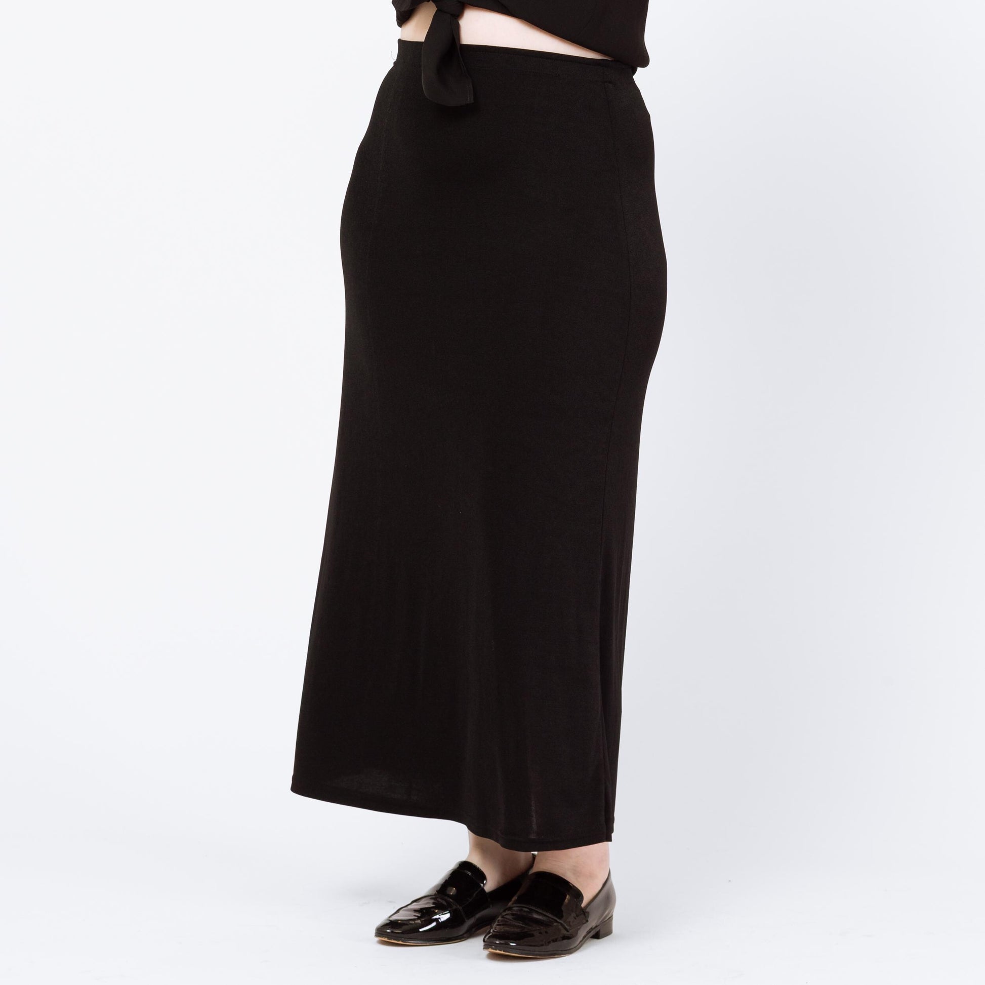 Vintage 90s Stretchy Black Minimalist Maxi Skirt - Medium to Large | Ankle Length Grunge Slinky Pencil Skirt