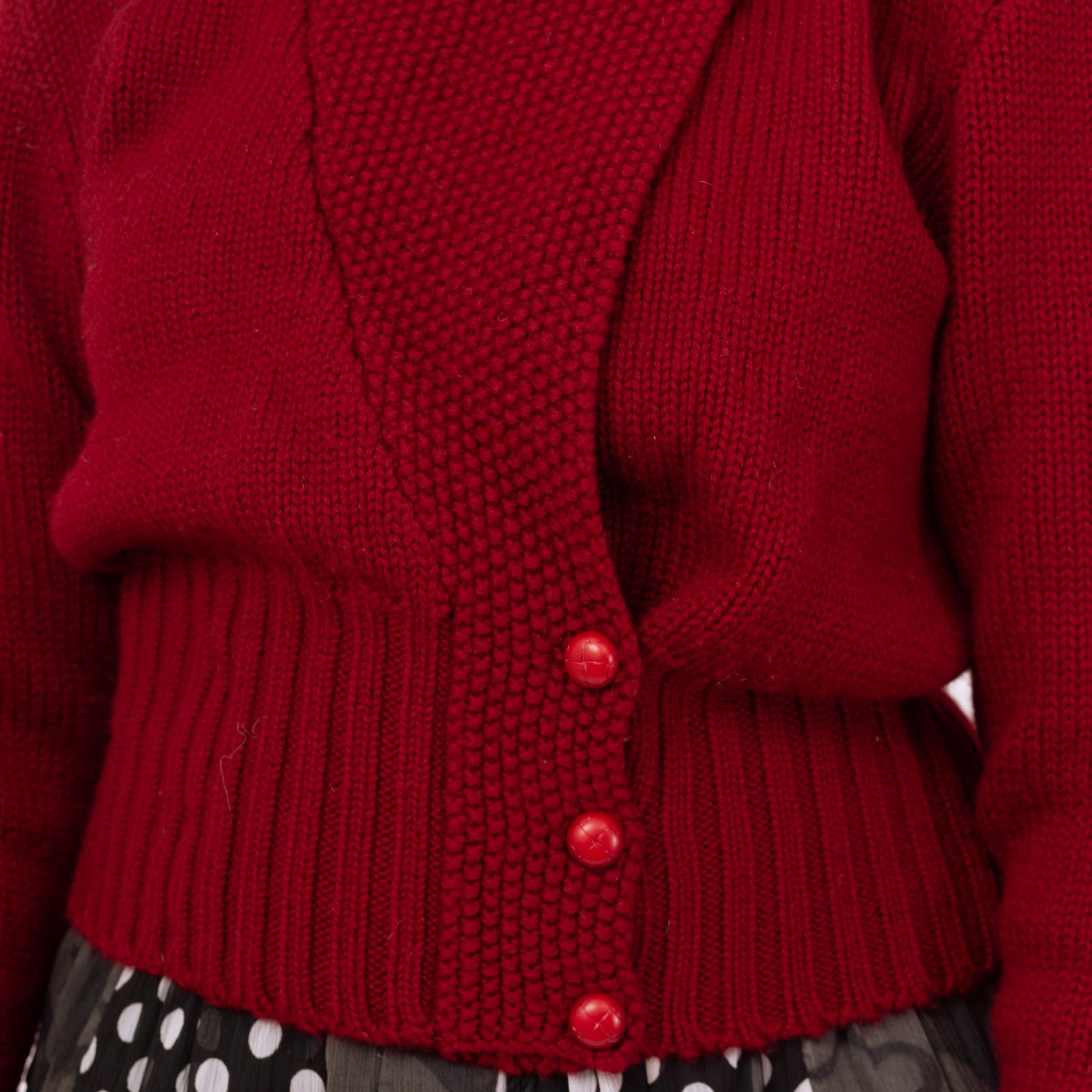 Vintage 90s Red Cropped Folk Wrap Sweater - Medium | Puff Sleeve Wool Knit Trachten Cardigan