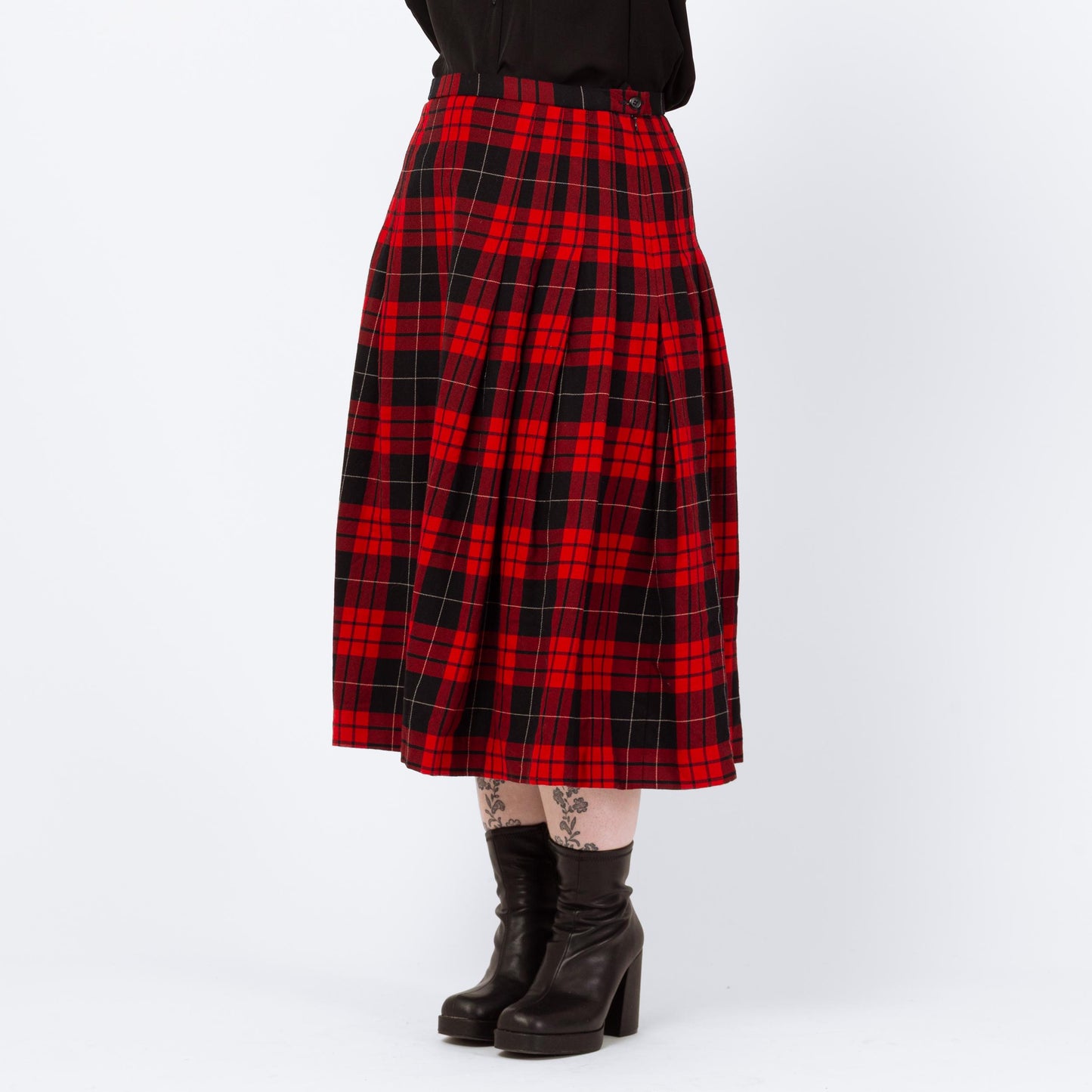 Vintage 90s Pendleton Red & Black Plaid Schoolgirl Midi Skirt - Large, 32" Waist | Dark Academia Pleated High Waisted A Line Skirt