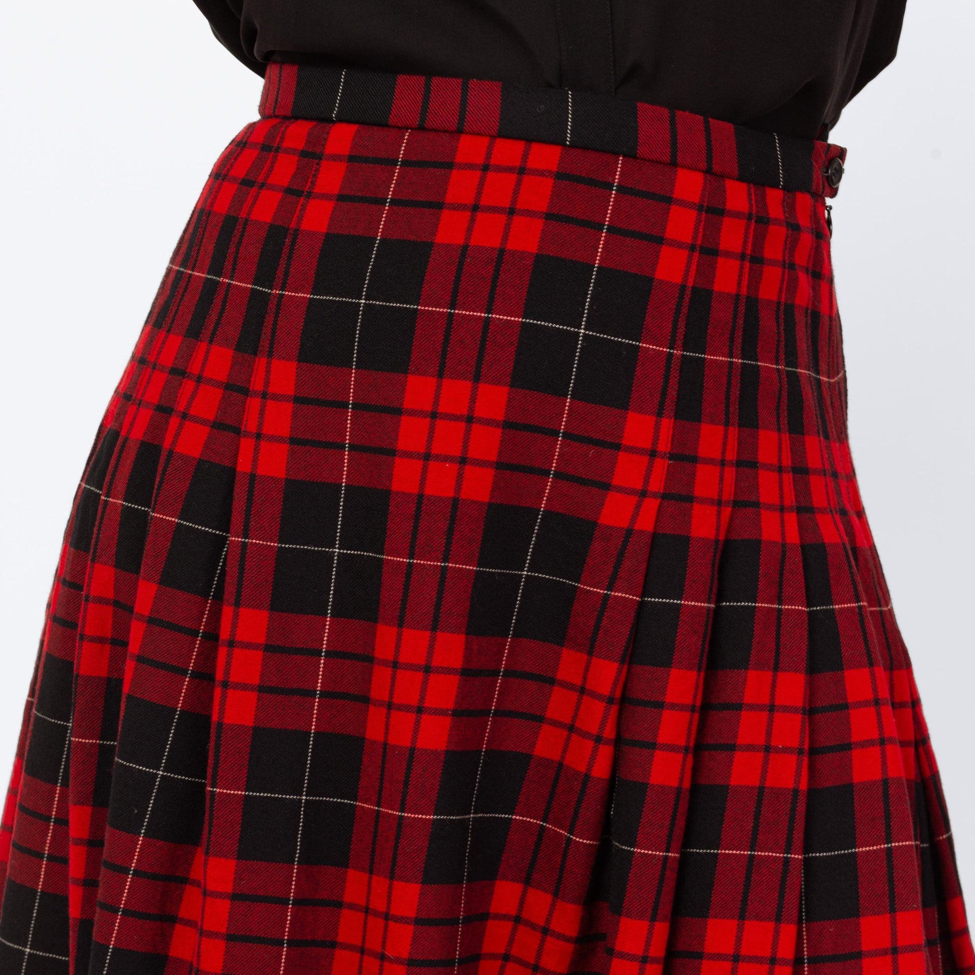 Vintage 90s Pendleton Red & Black Plaid Schoolgirl Midi Skirt - Large, 32" Waist | Dark Academia Pleated High Waisted A Line Skirt