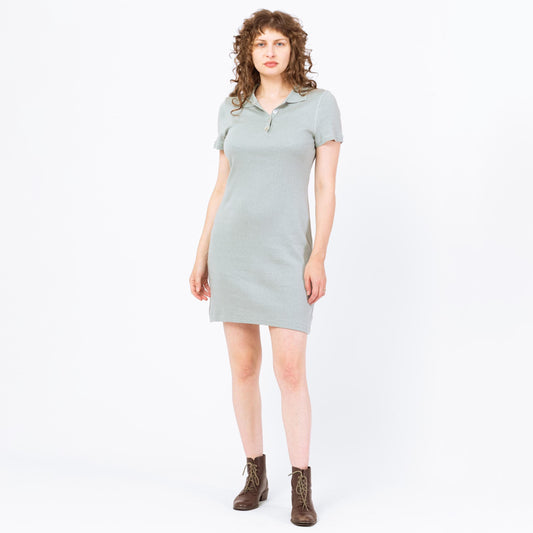 Vintage 90s Mint Green Knit Polo Mini Dress - Medium | Preppy Minimalist Collared Short Sleeve Sweater Dress