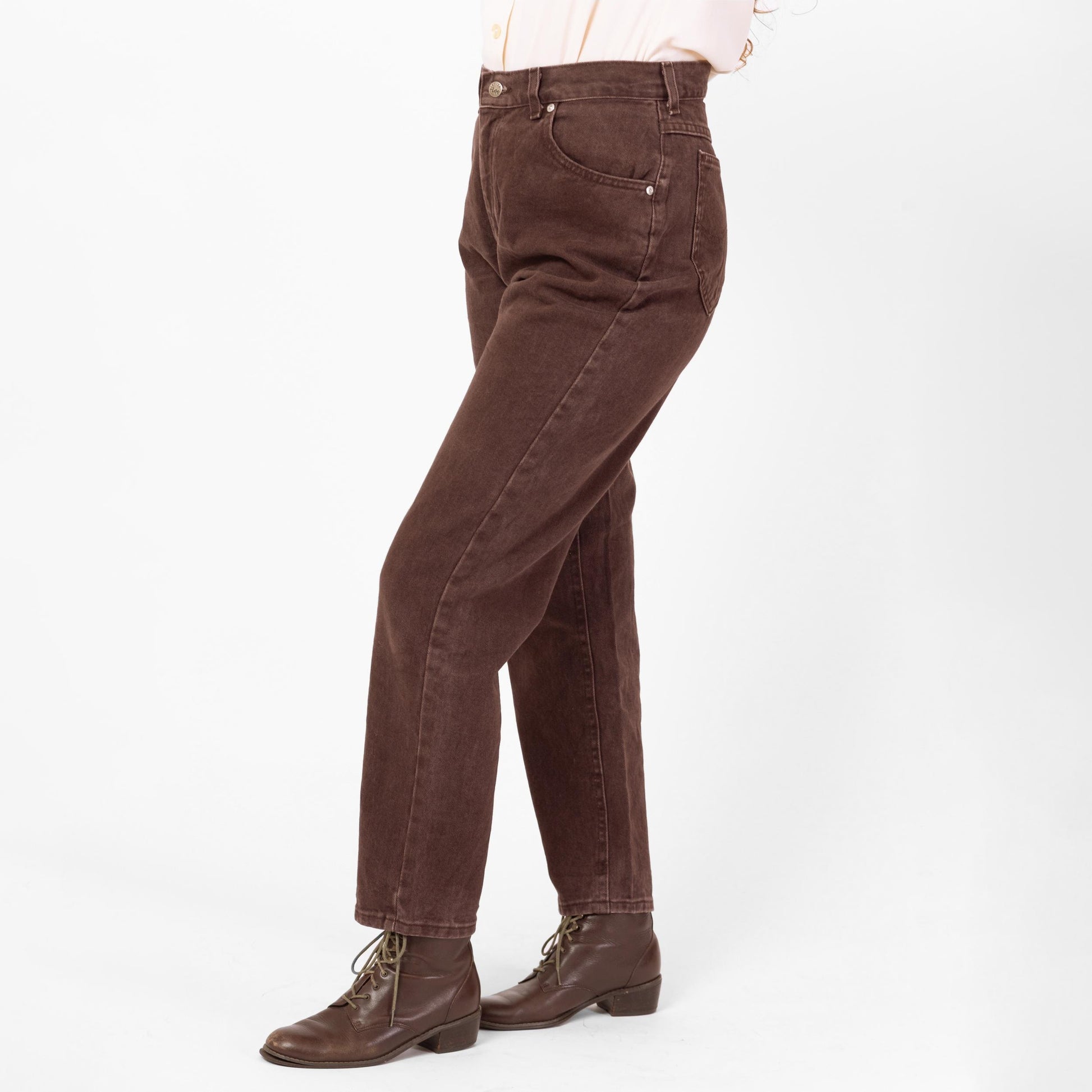 Vintage 90s Lee Brown High Waisted Jeans - Medium, 30" Waist | High Rise Denim Tapered Leg Mom Jeans