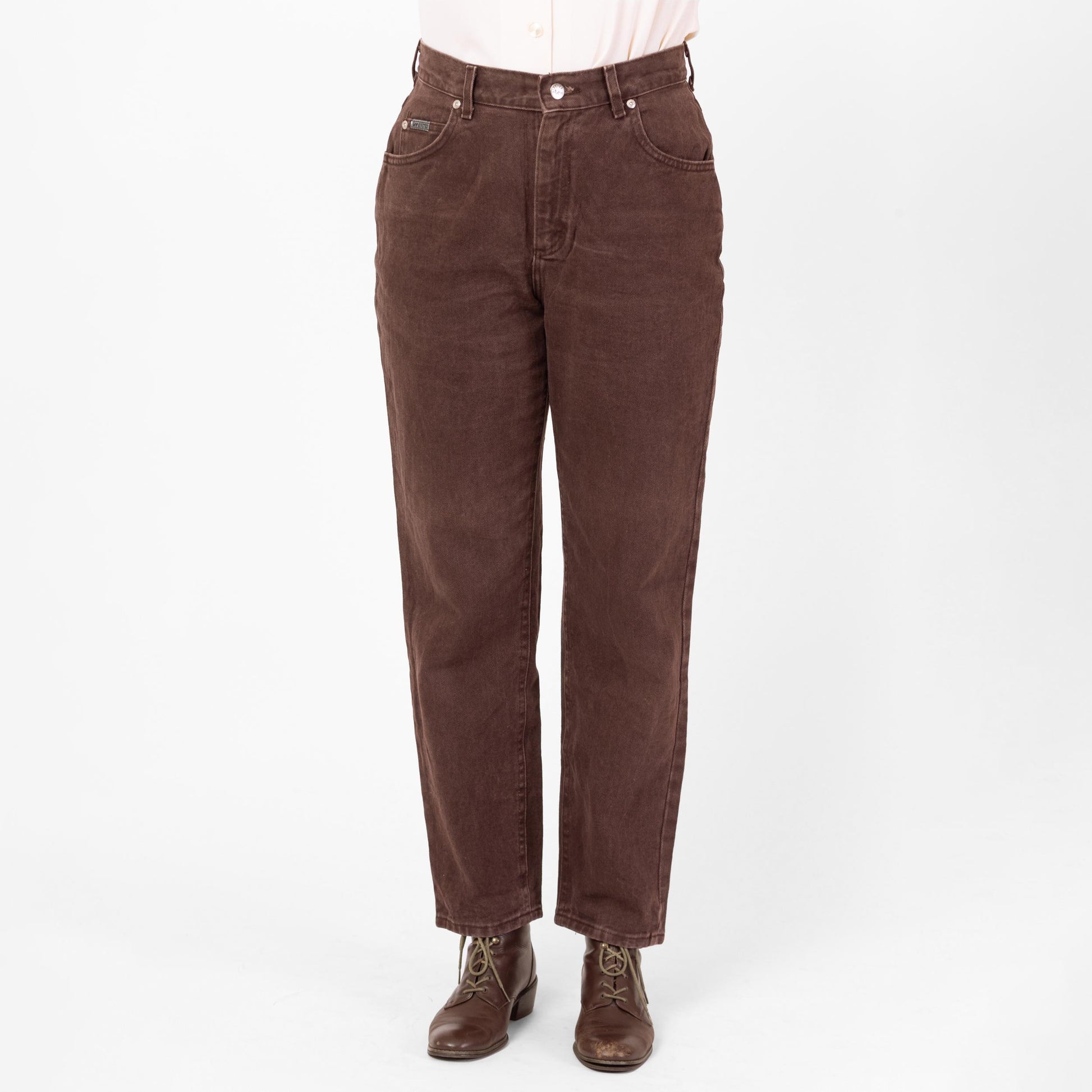 Vintage 90s Lee Brown High Waisted Jeans - Medium, 30" Waist | High Rise Denim Tapered Leg Mom Jeans