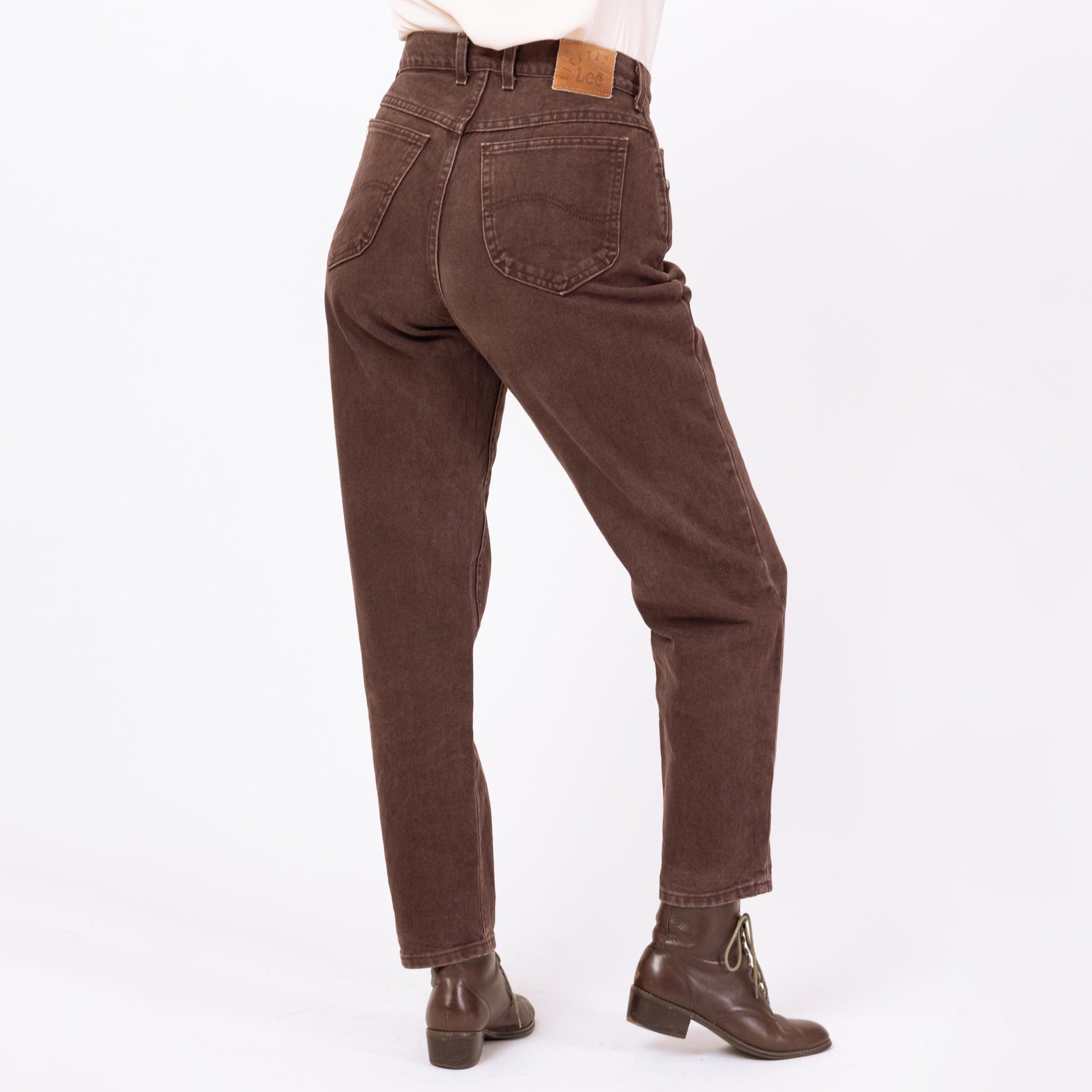 Vintage 90s Lee Brown High Waisted Jeans - Medium, 30" Waist | High Rise Denim Tapered Leg Mom Jeans