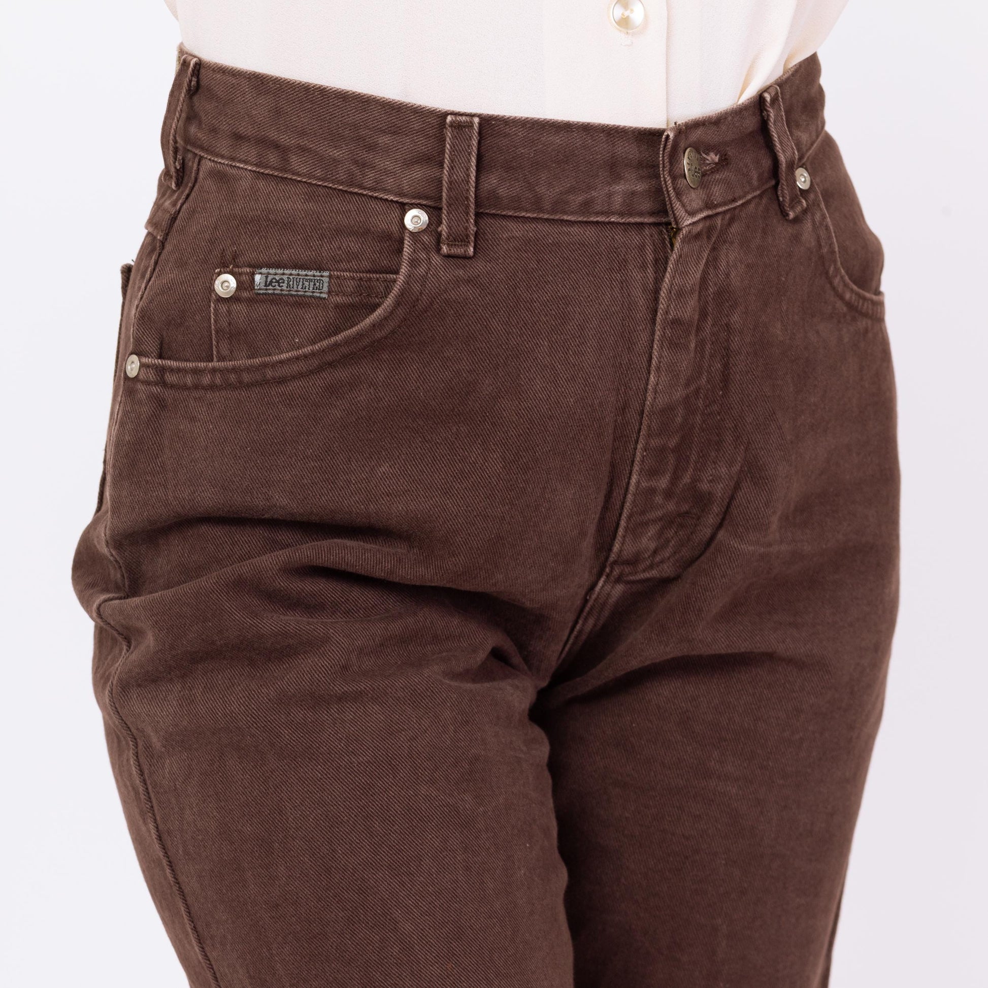 Vintage 90s Lee Brown High Waisted Jeans - Medium, 30" Waist | High Rise Denim Tapered Leg Mom Jeans