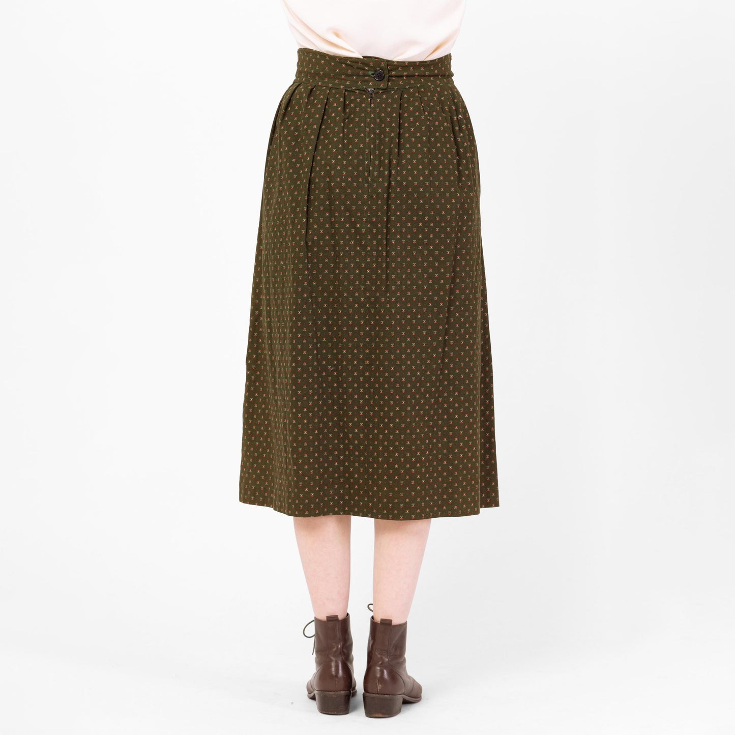 Vintage 70s Green Floral Dirndl Skirt - Medium, 29" Waist | Oktoberfest Austrian Trachten Boho Calico Folk Midi Skirt