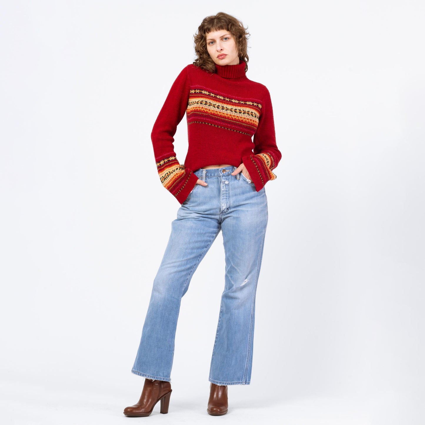 Vintage 70s Wrangler Flared Unisex Jeans - 31x30 | Light Wash Distressed Denim High Waisted Bootcut Jeans