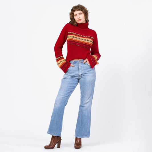 Vintage 70s Wrangler Flared Unisex Jeans - 31x30 | Light Wash Distressed Denim High Waisted Bootcut Jeans