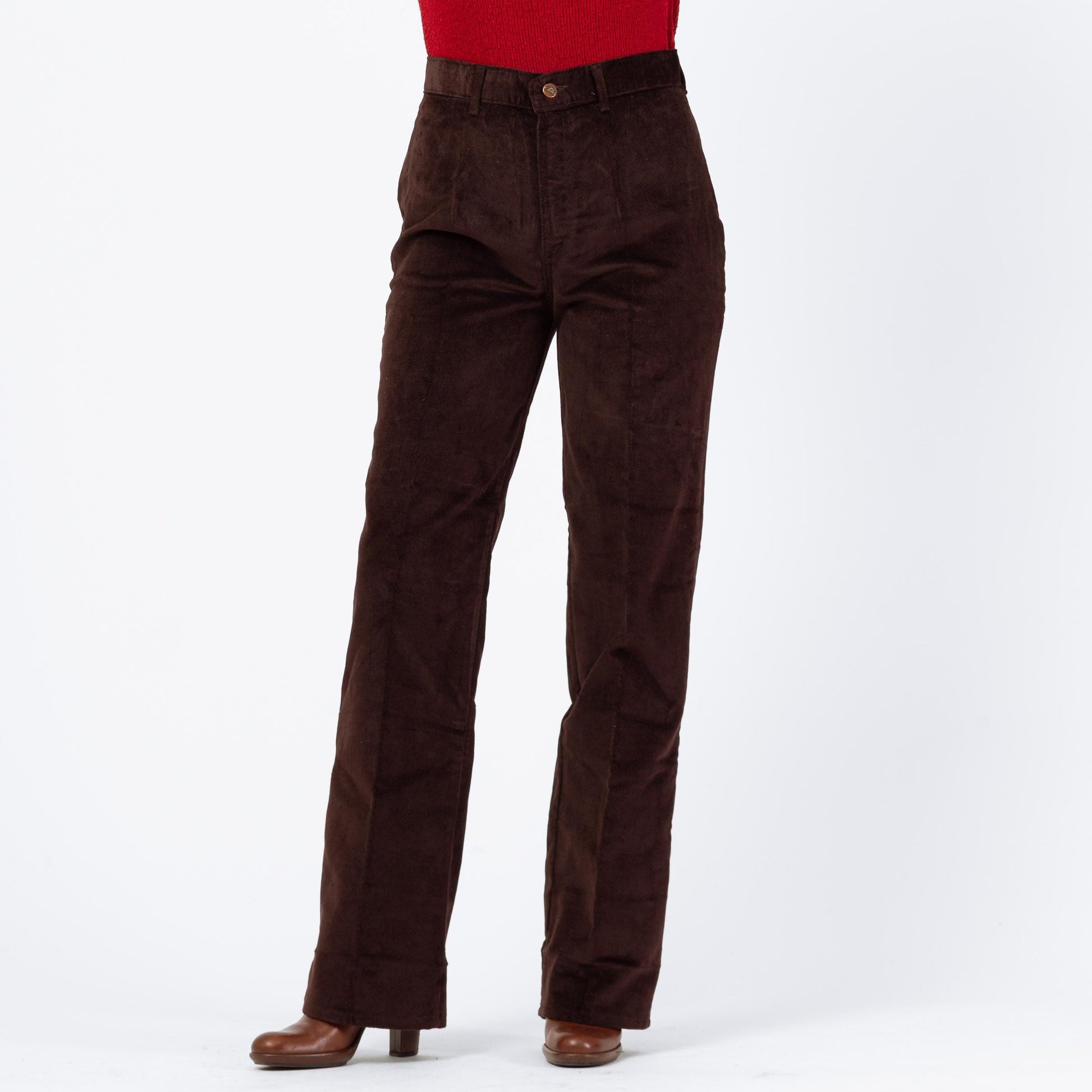 Vintage 70s Chic By H.I.S. Brown Velvet High Waist Pants, Deadstock - Medium | Straight Leg High Waist Trousers