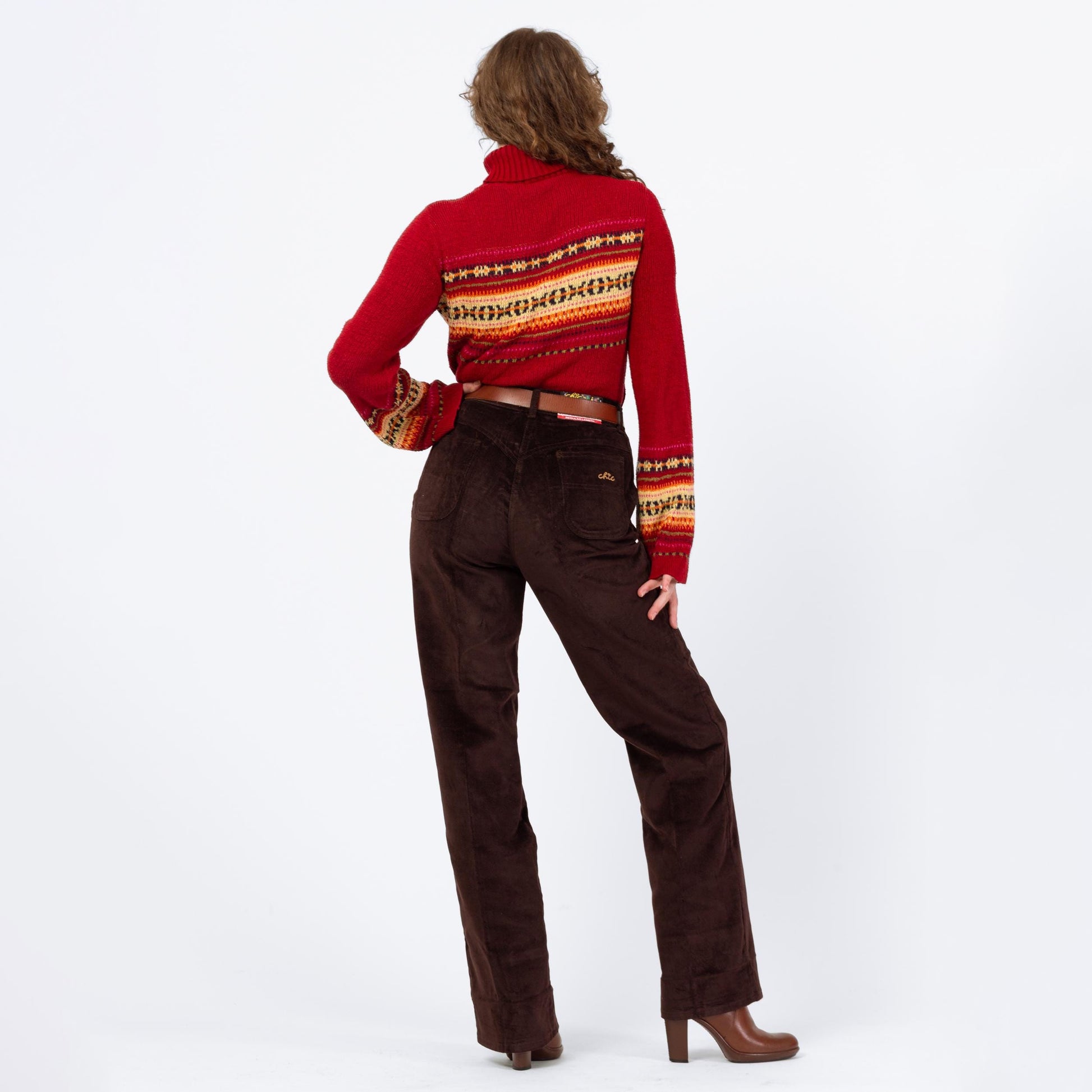 Vintage 70s Chic By H.I.S. Brown Velvet High Waist Pants, Deadstock - Medium | Straight Leg High Waist Trousers
