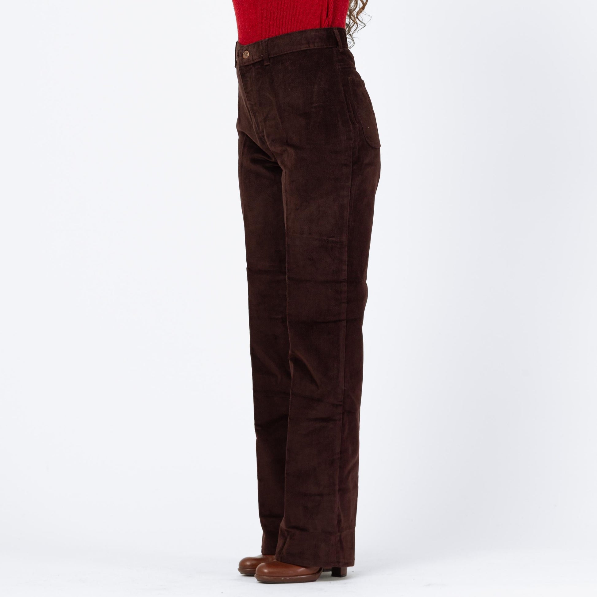 Vintage 70s Chic By H.I.S. Brown Velvet High Waist Pants, Deadstock - Medium | Straight Leg High Waist Trousers