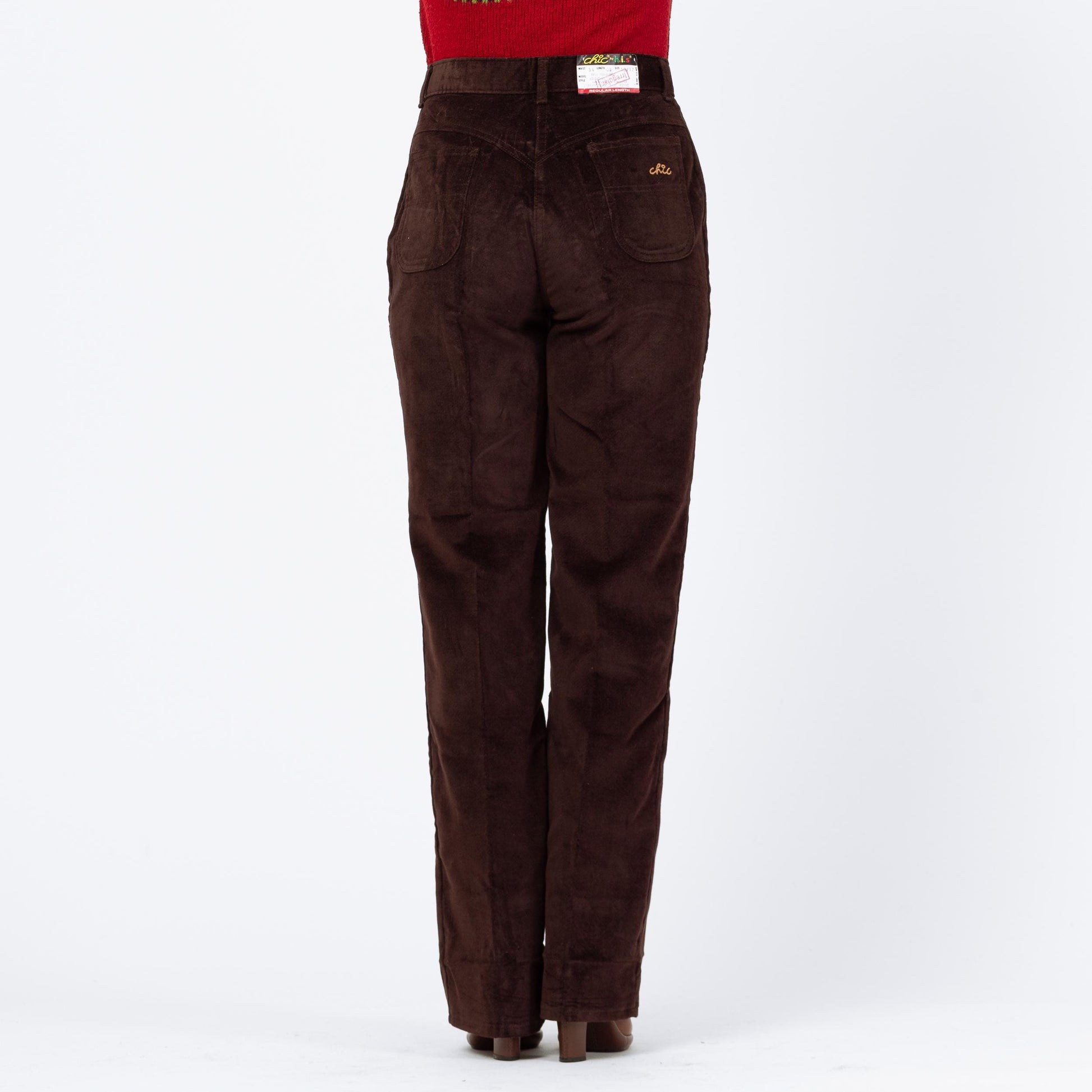 Vintage 70s Chic By H.I.S. Brown Velvet High Waist Pants, Deadstock - Medium | Straight Leg High Waist Trousers