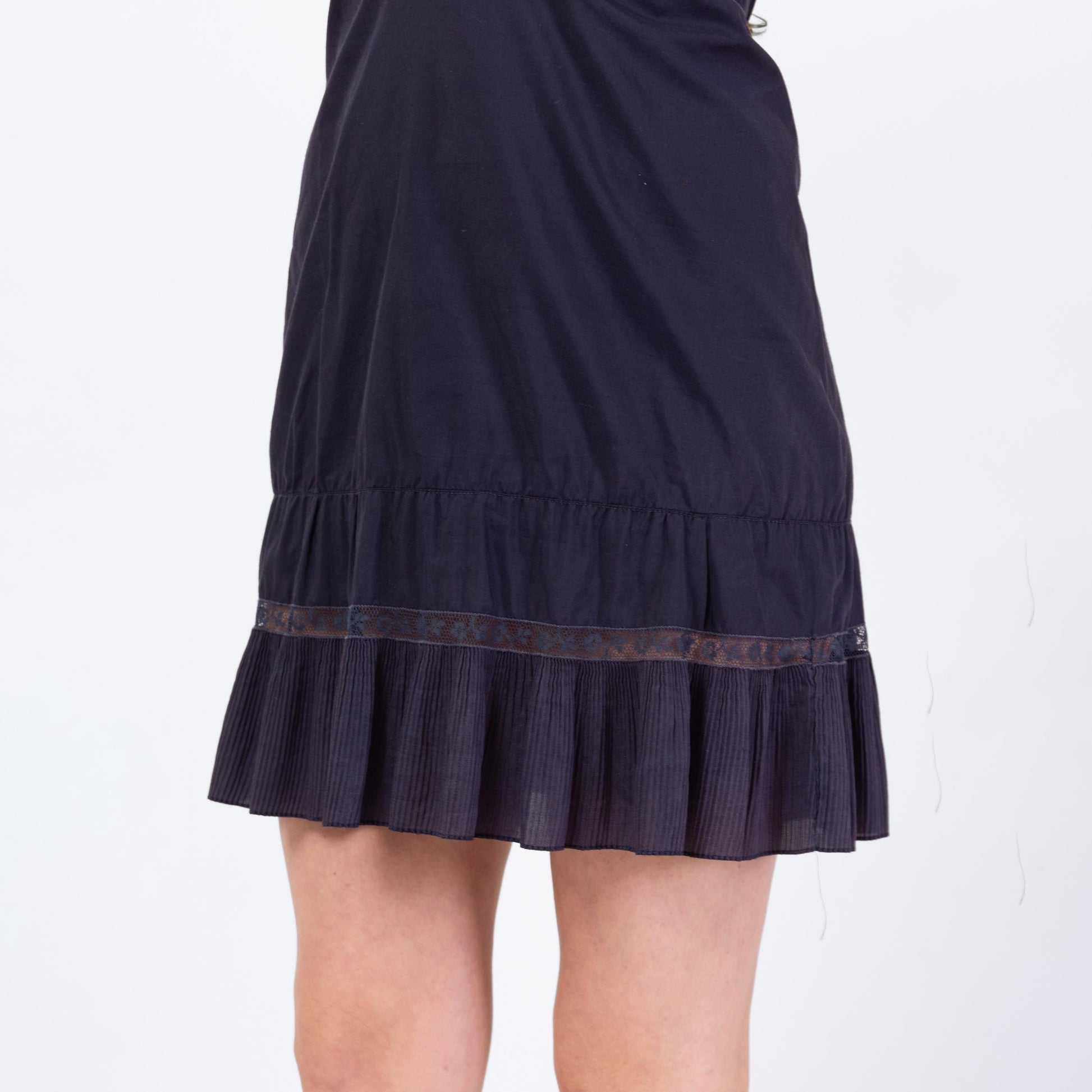 Vintage 1950s Barbizon Slip Dress, As Is - Medium | 50s Lingerie Navy Blue Lace Trim Mini Dress