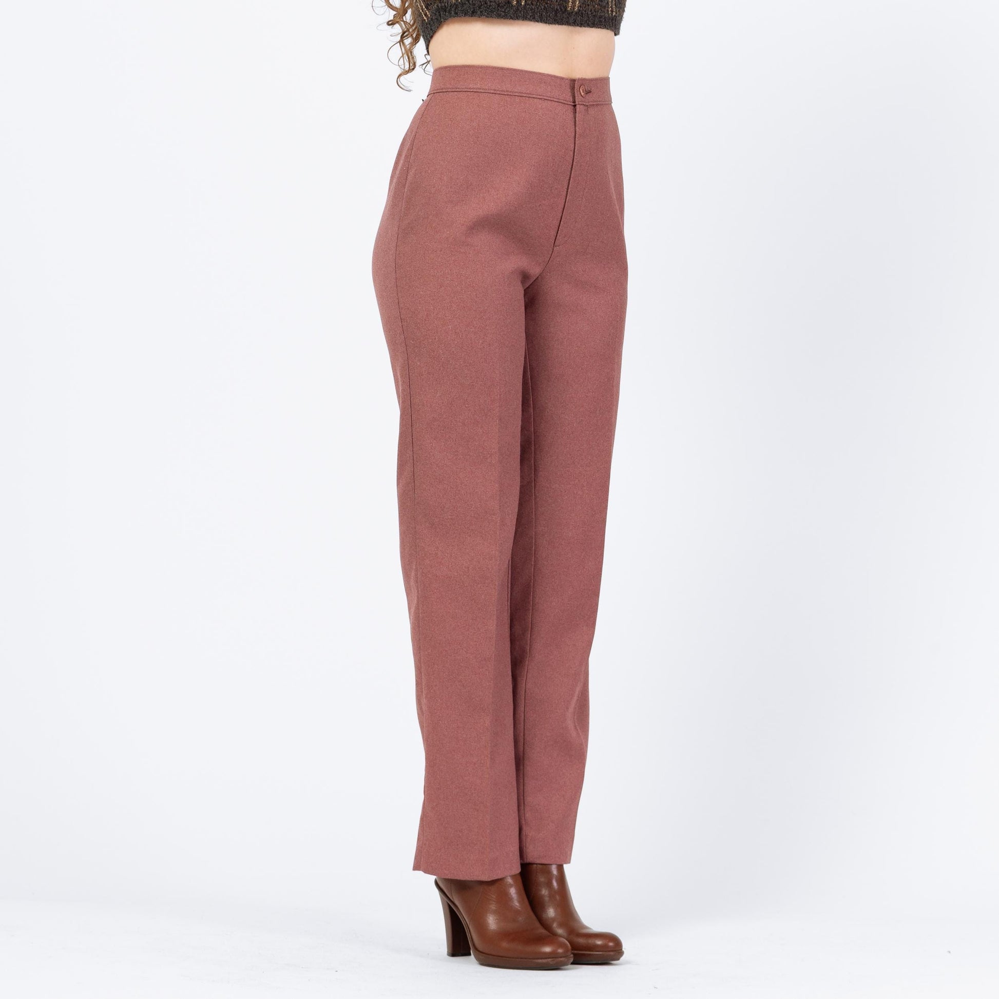 Vintage 70s Levis Dusty Rose High Waisted Trousers - Medium, 28" Waist | Levi's Minimalist Straight Leg Polyester Pants