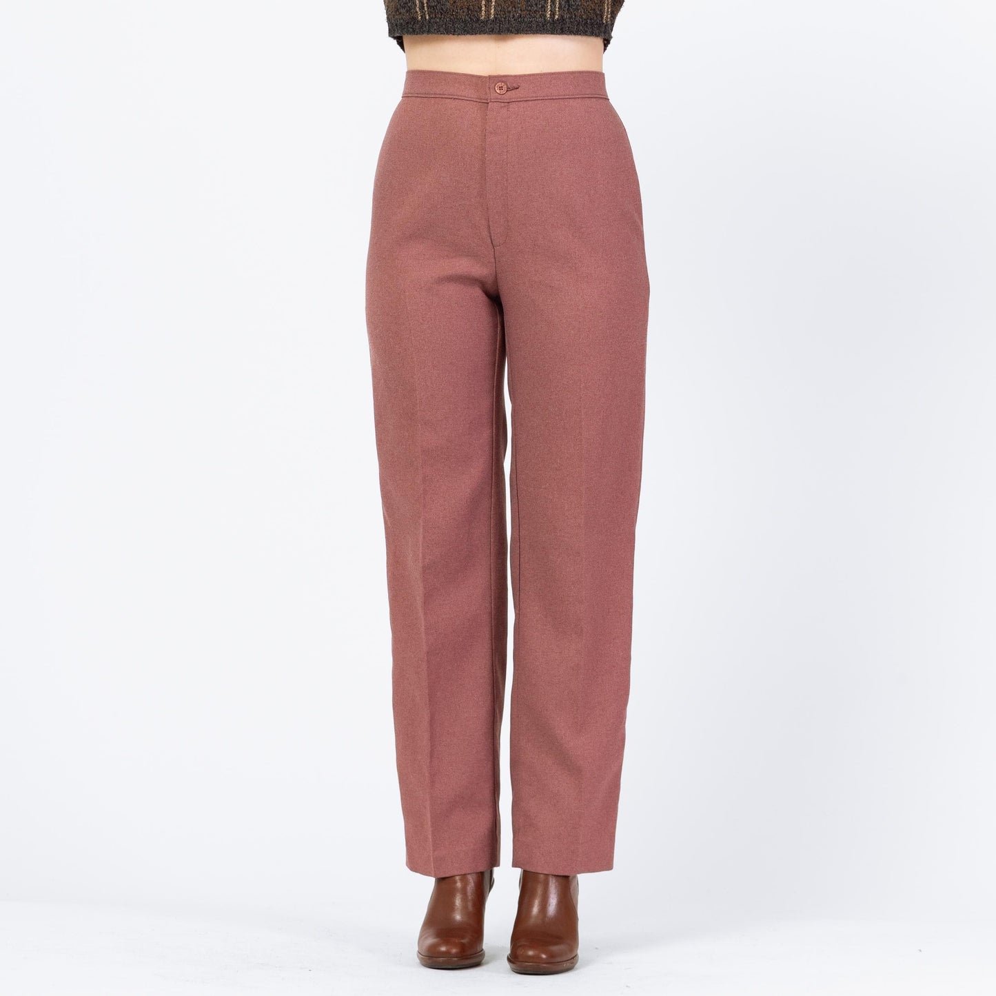 Vintage 70s Levis Dusty Rose High Waisted Trousers - Medium, 28" Waist | Levi's Minimalist Straight Leg Polyester Pants