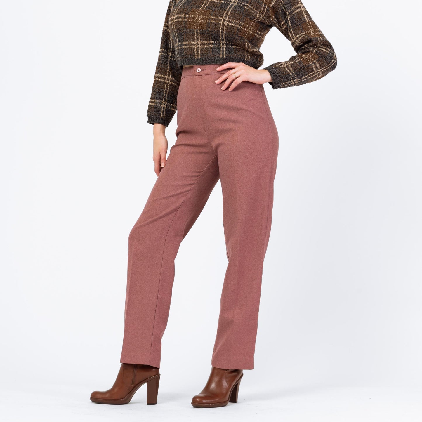 Vintage 70s Levis Dusty Rose High Waisted Trousers - Medium, 28" Waist | Levi's Minimalist Straight Leg Polyester Pants