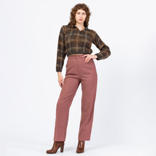 Vintage 70s Levis Dusty Rose High Waisted Trousers - Medium, 28" Waist | Levi's Minimalist Straight Leg Polyester Pants