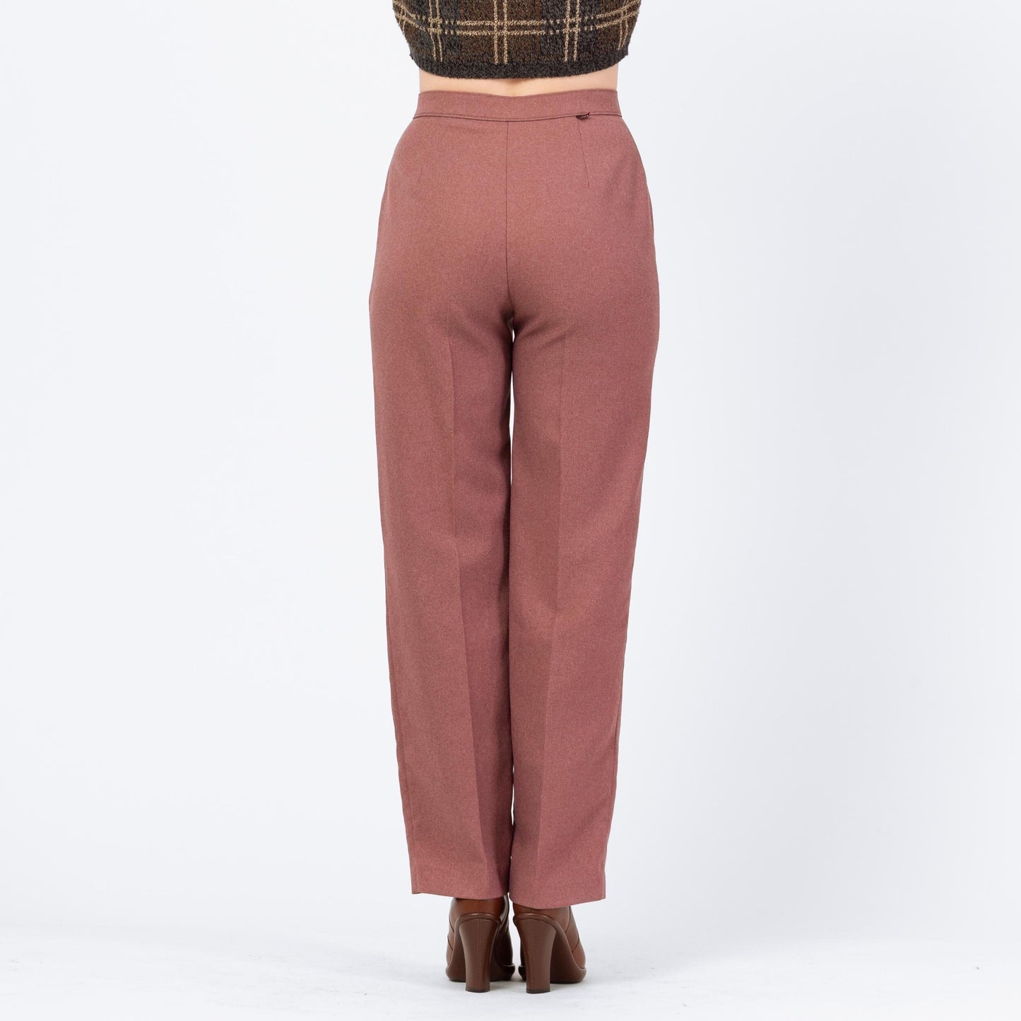 Vintage 70s Levis Dusty Rose High Waisted Trousers - Medium, 28" Waist | Levi's Minimalist Straight Leg Polyester Pants
