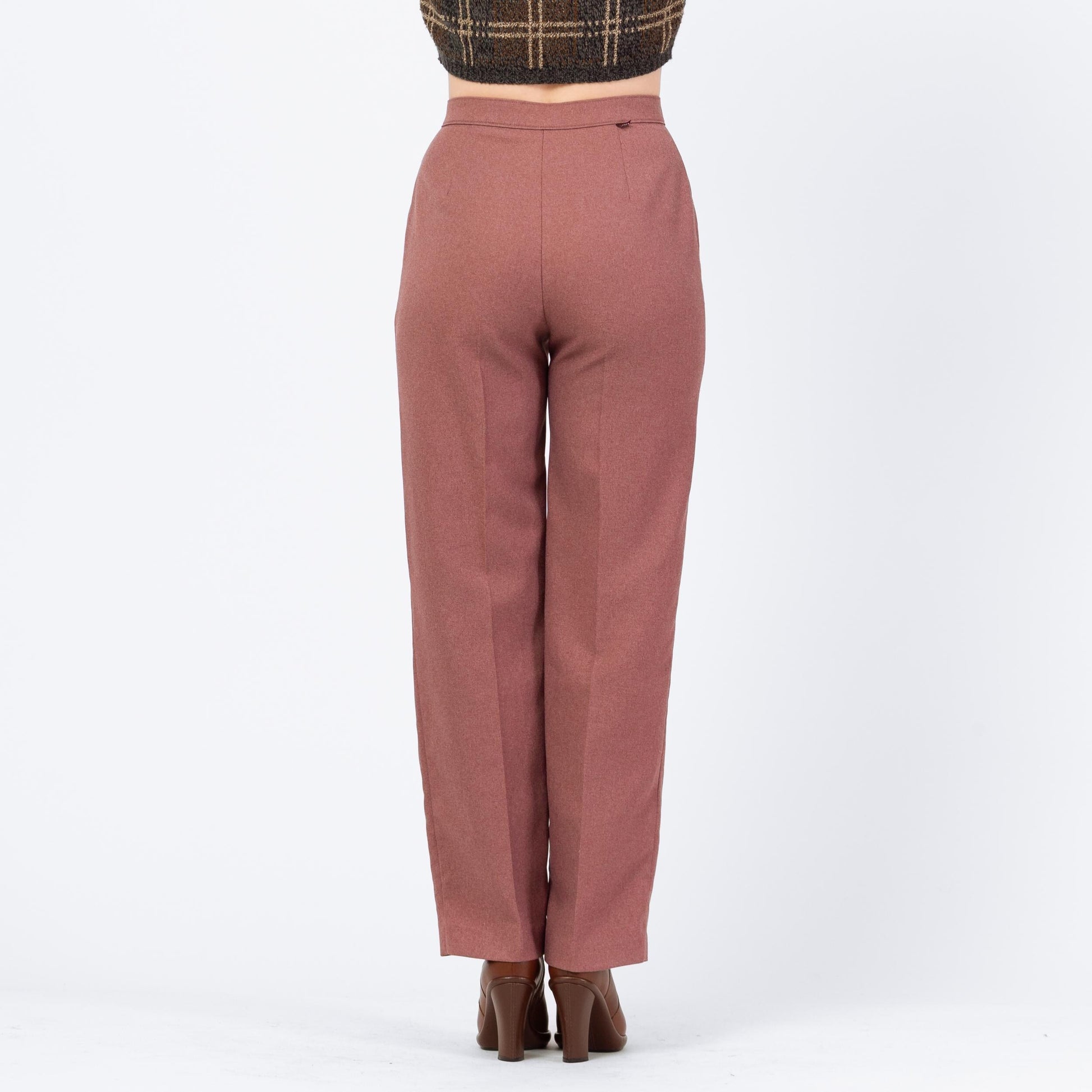 Vintage 70s Levis Dusty Rose High Waisted Trousers - Medium, 28" Waist | Levi's Minimalist Straight Leg Polyester Pants