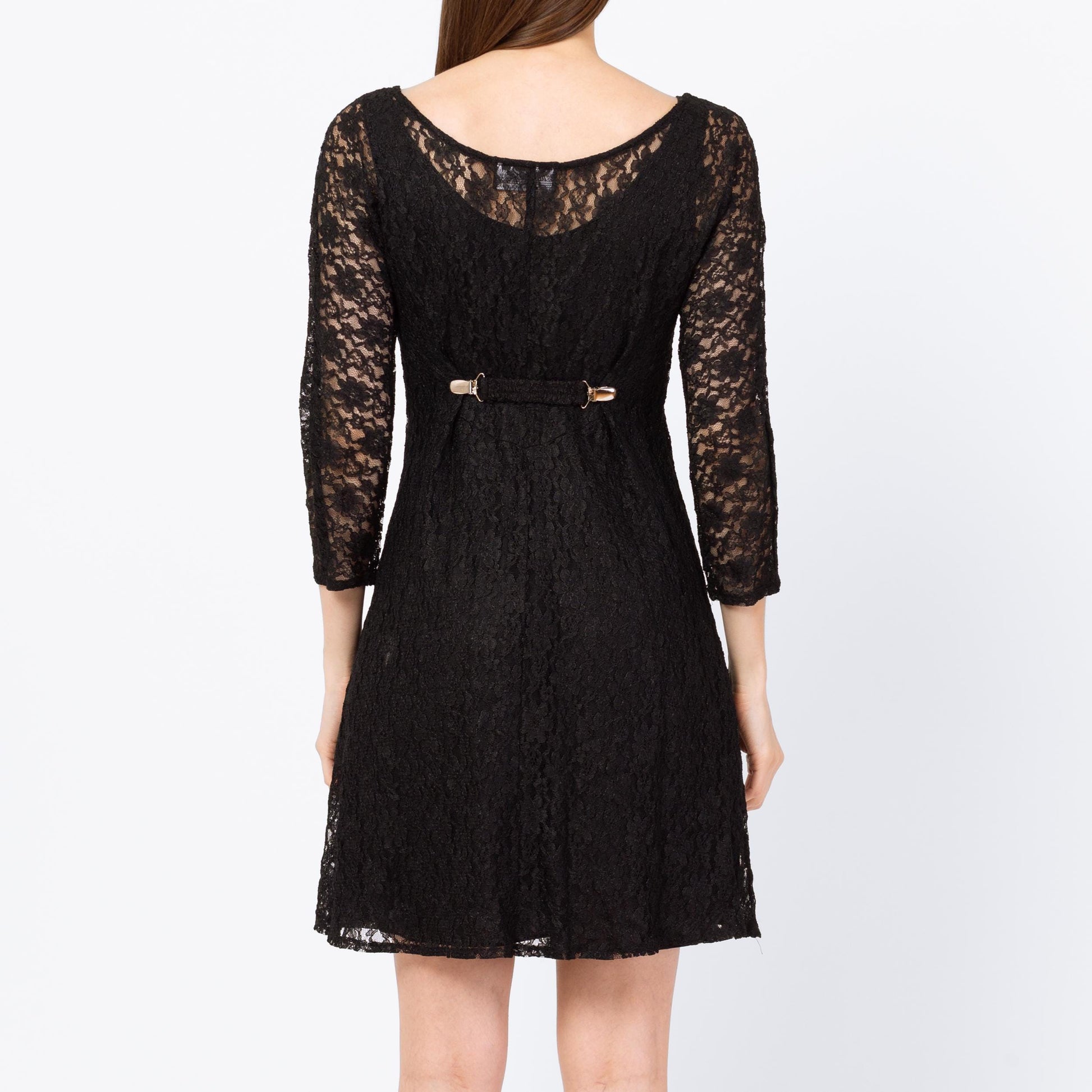 Vintage 90s Black Sheer Lace Mini Dress - Small | Long Sleeve Goth Grunge Dress