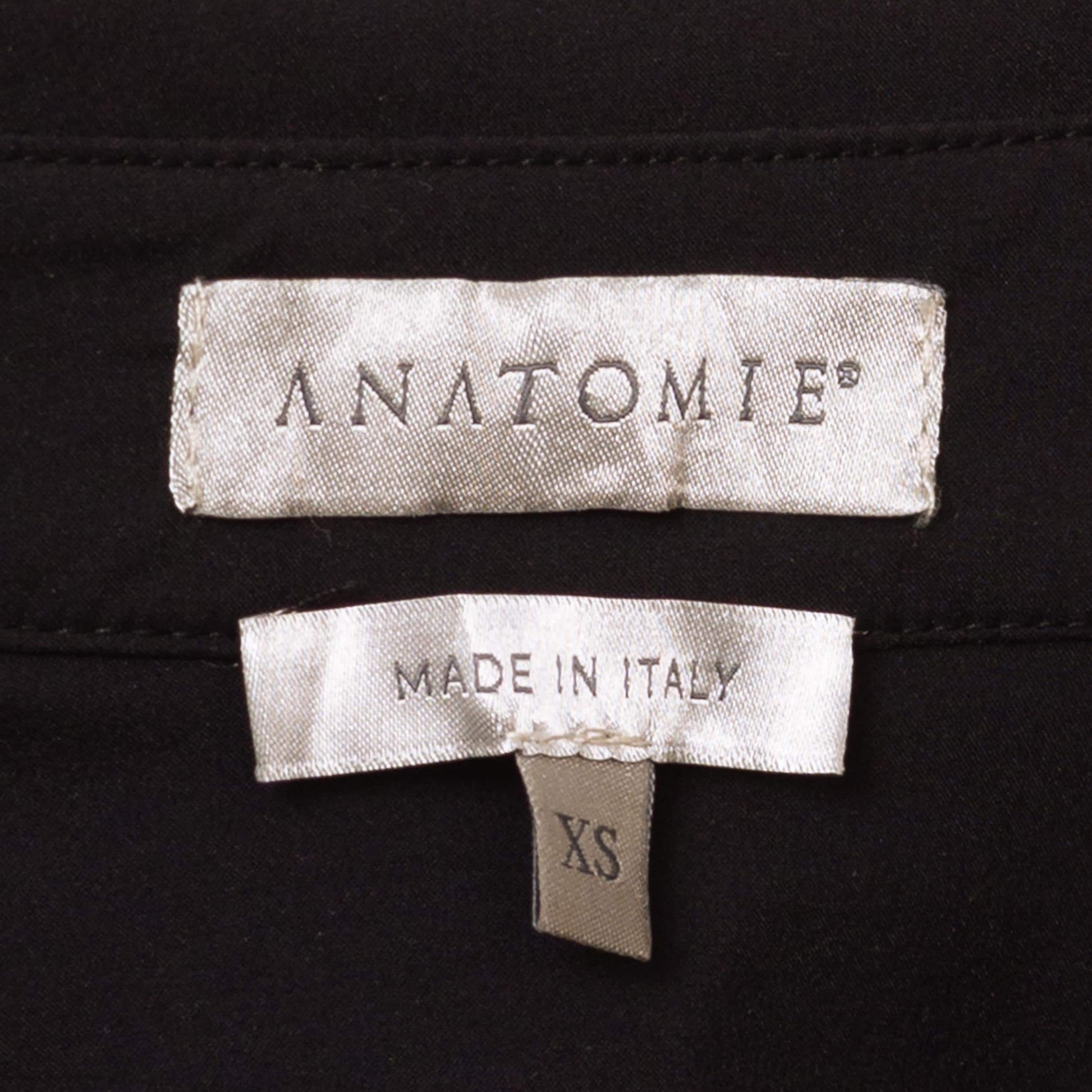 Y2K Black Sheer Sleeve Button Up Top - Extra Small | Anatomie Gothic Clubwear, Collared Long Sleeve Blouse