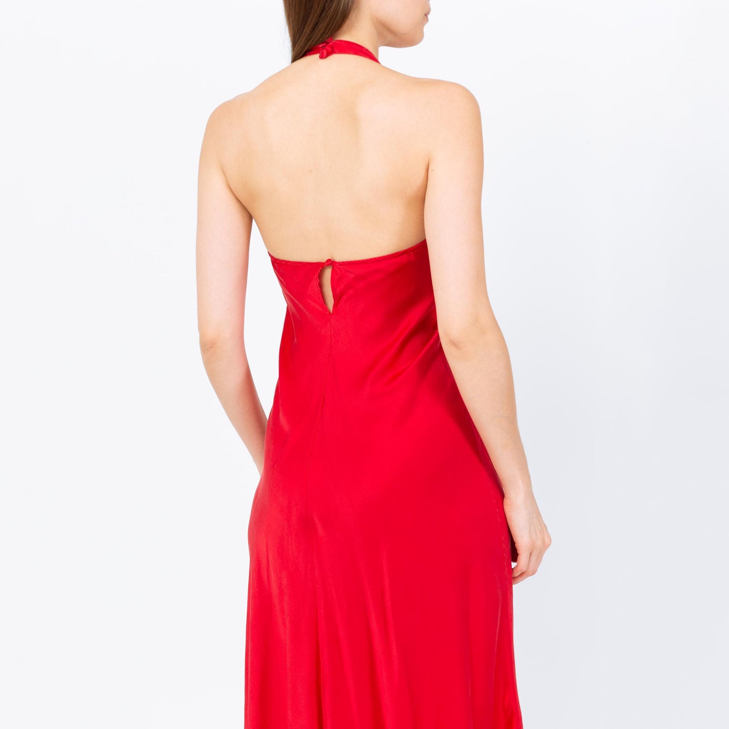 Vintage 90s Victoria's Secret Red Silk Halter Nightgown - Extra Small | Pinup Negligee Nightie Maxi Sexy High Slit Slip Dress